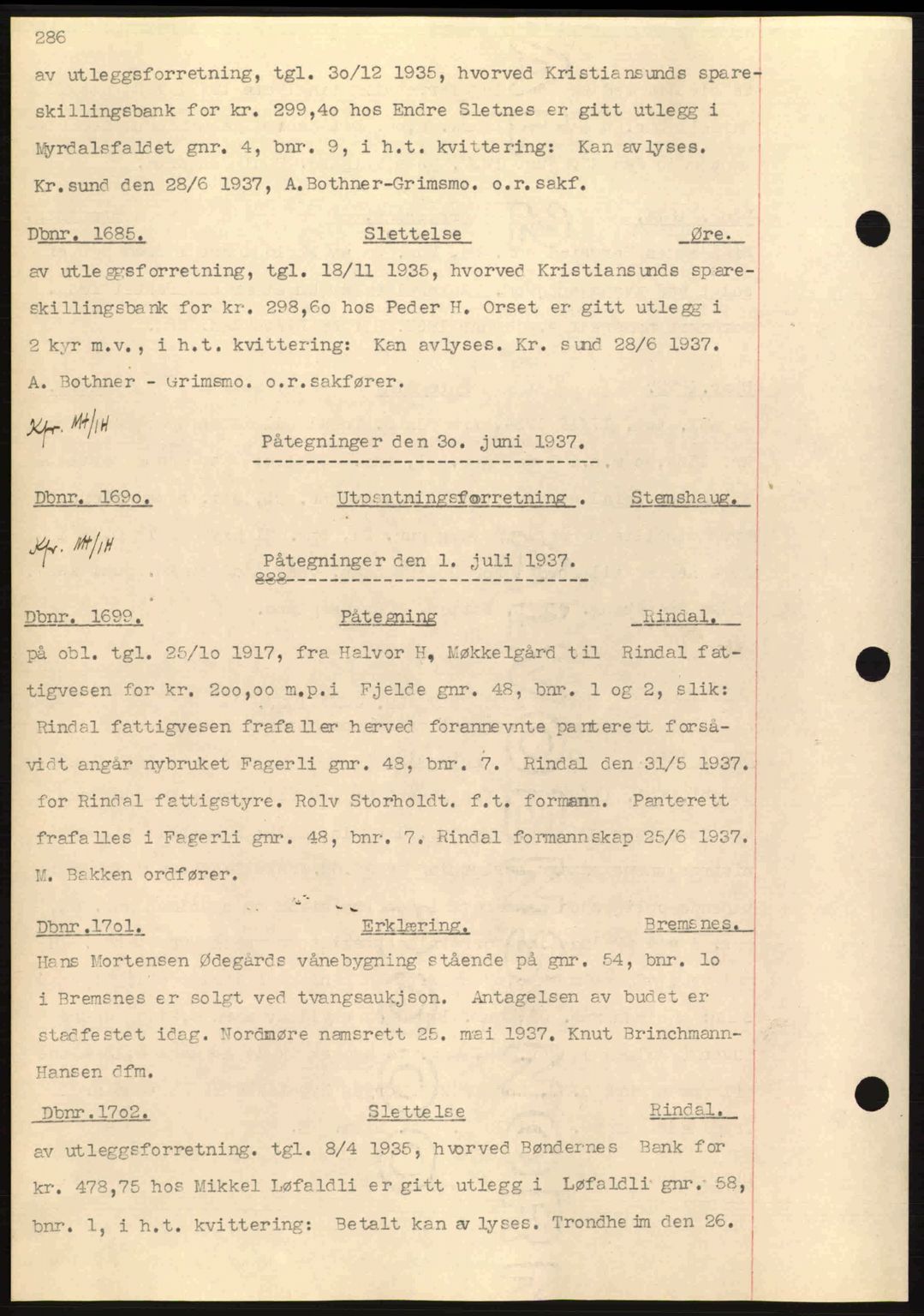 Nordmøre sorenskriveri, SAT/A-4132/1/2/2Ca: Pantebok nr. C80, 1936-1939, Dagboknr: 1685/1937