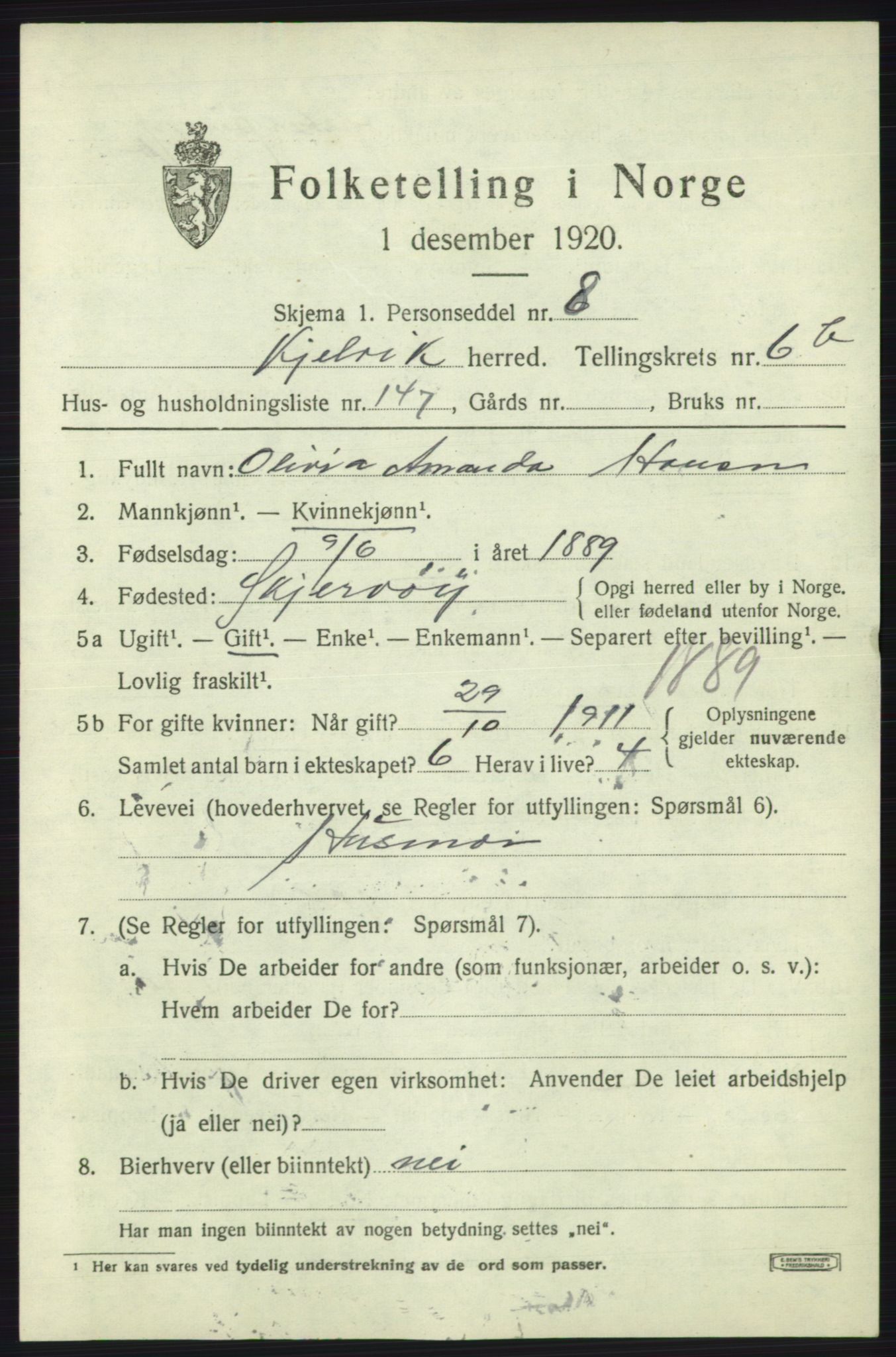 SATØ, Folketelling 1920 for 2019 Kjelvik herred, 1920, s. 5405