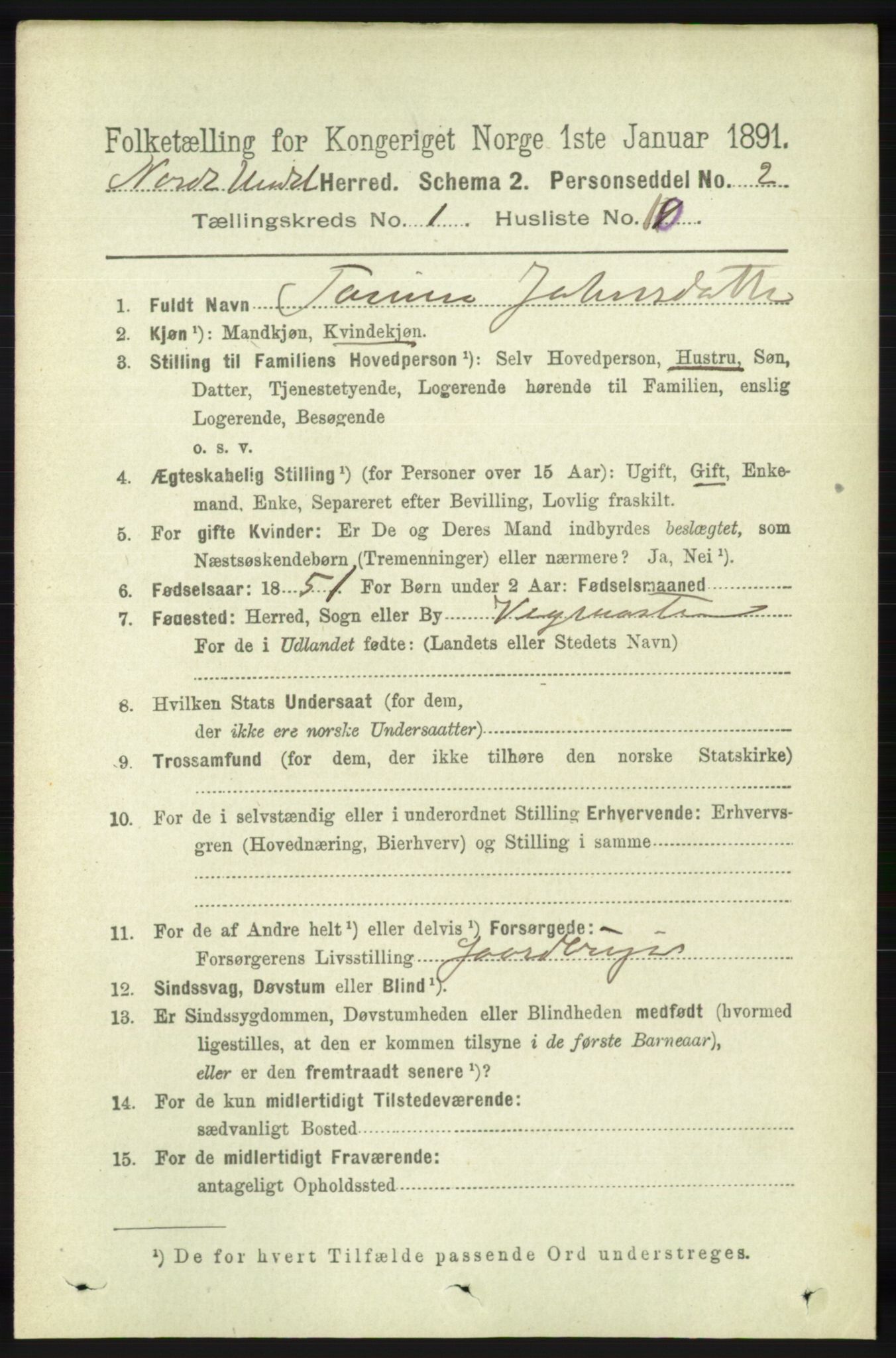 RA, Folketelling 1891 for 1028 Nord-Audnedal herred, 1891, s. 113