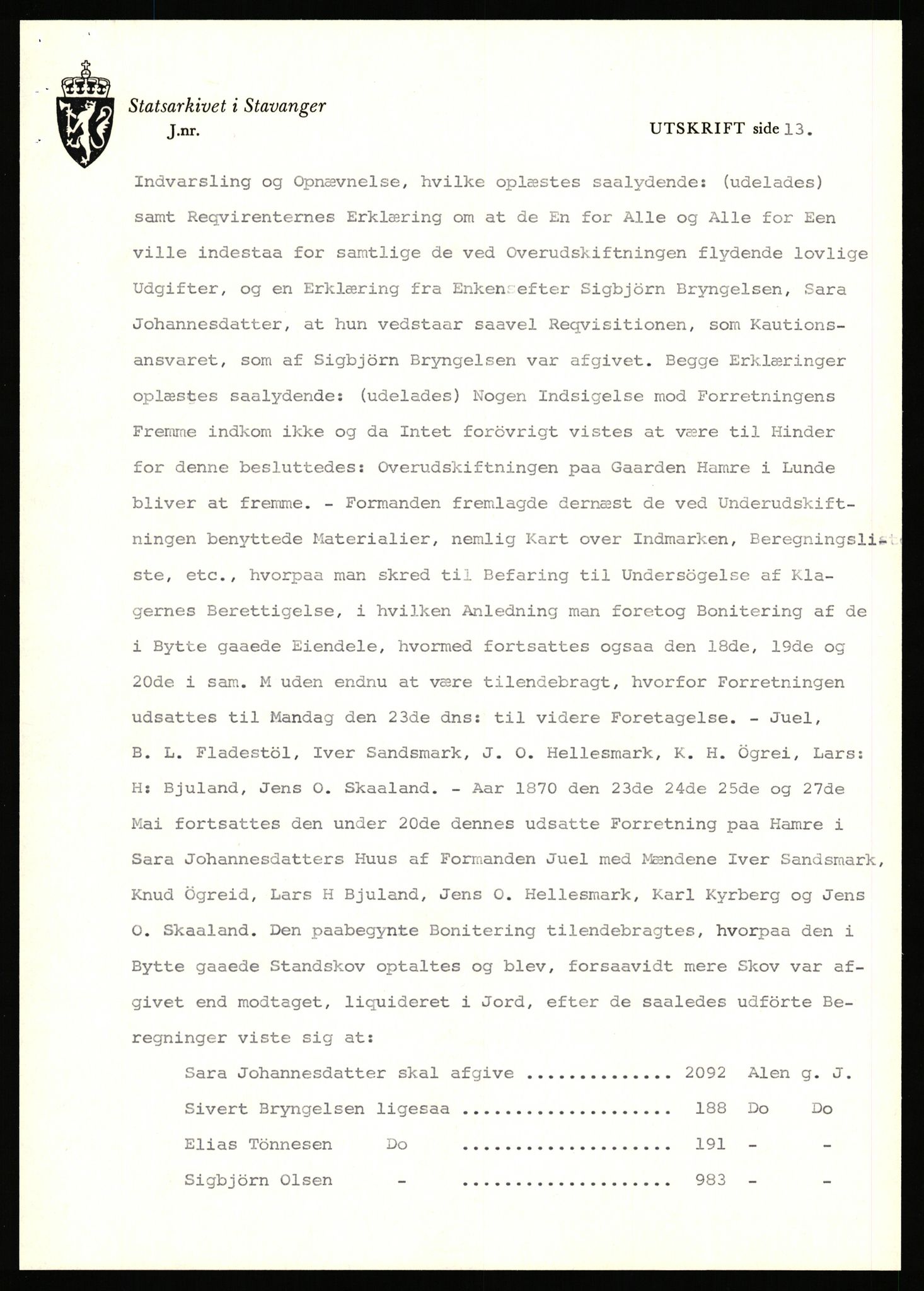 Statsarkivet i Stavanger, AV/SAST-A-101971/03/Y/Yj/L0029: Avskrifter sortert etter gårdsnavn: Haga i Skjold - Handeland, 1750-1930, s. 427