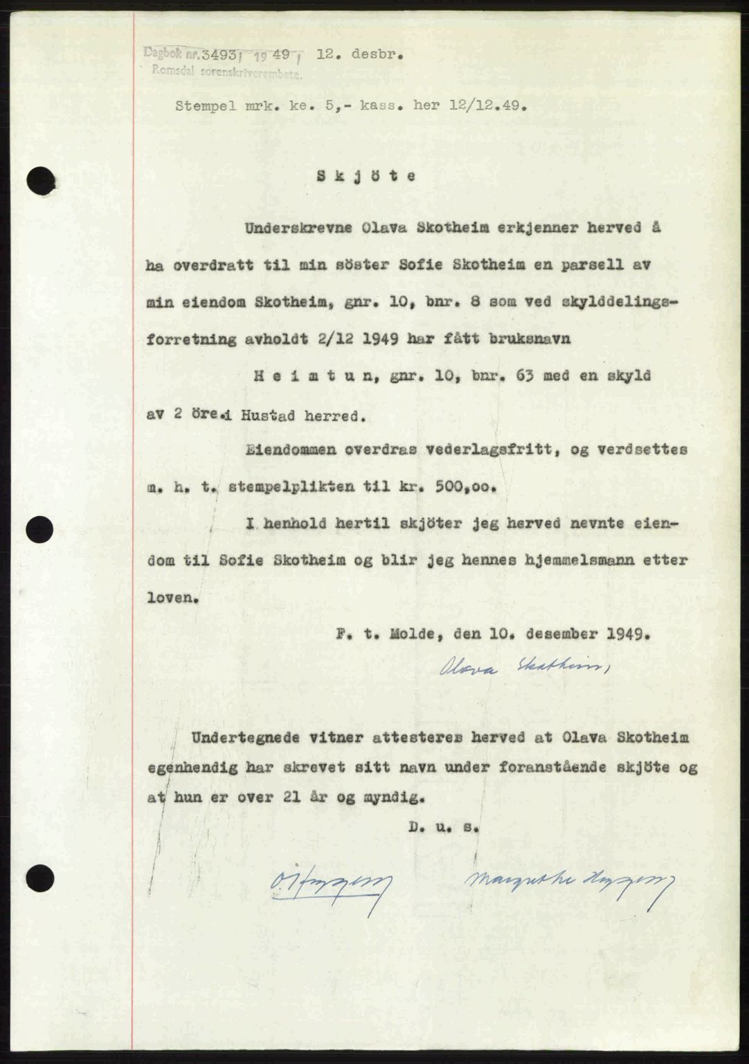 Romsdal sorenskriveri, SAT/A-4149/1/2/2C: Pantebok nr. A31, 1949-1949, Dagboknr: 3493/1949