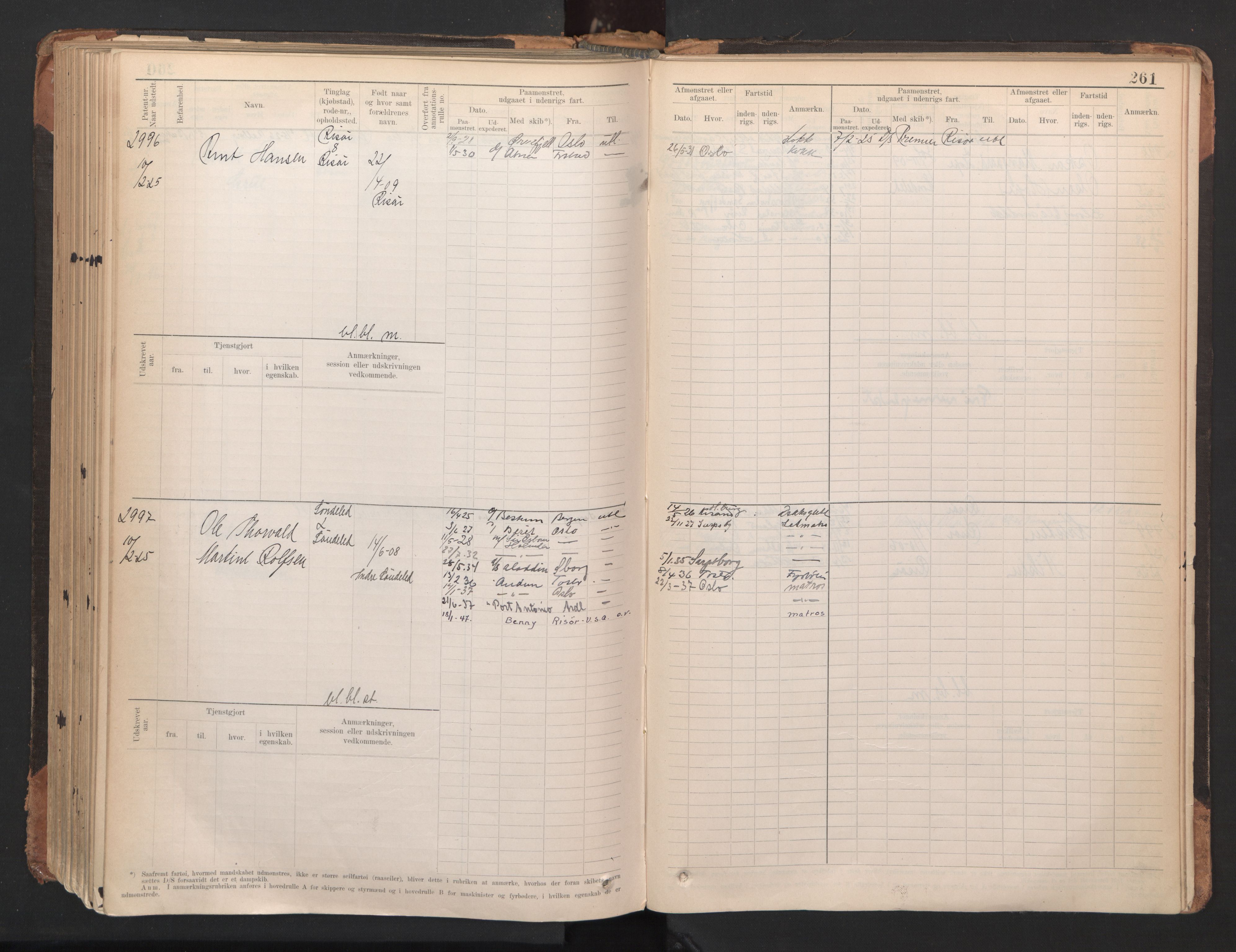 Risør mønstringskrets, SAK/2031-0010/F/Fb/L0005: Hovedrulle A nr 2485-3065, Q-5, 1904-1948, s. 271