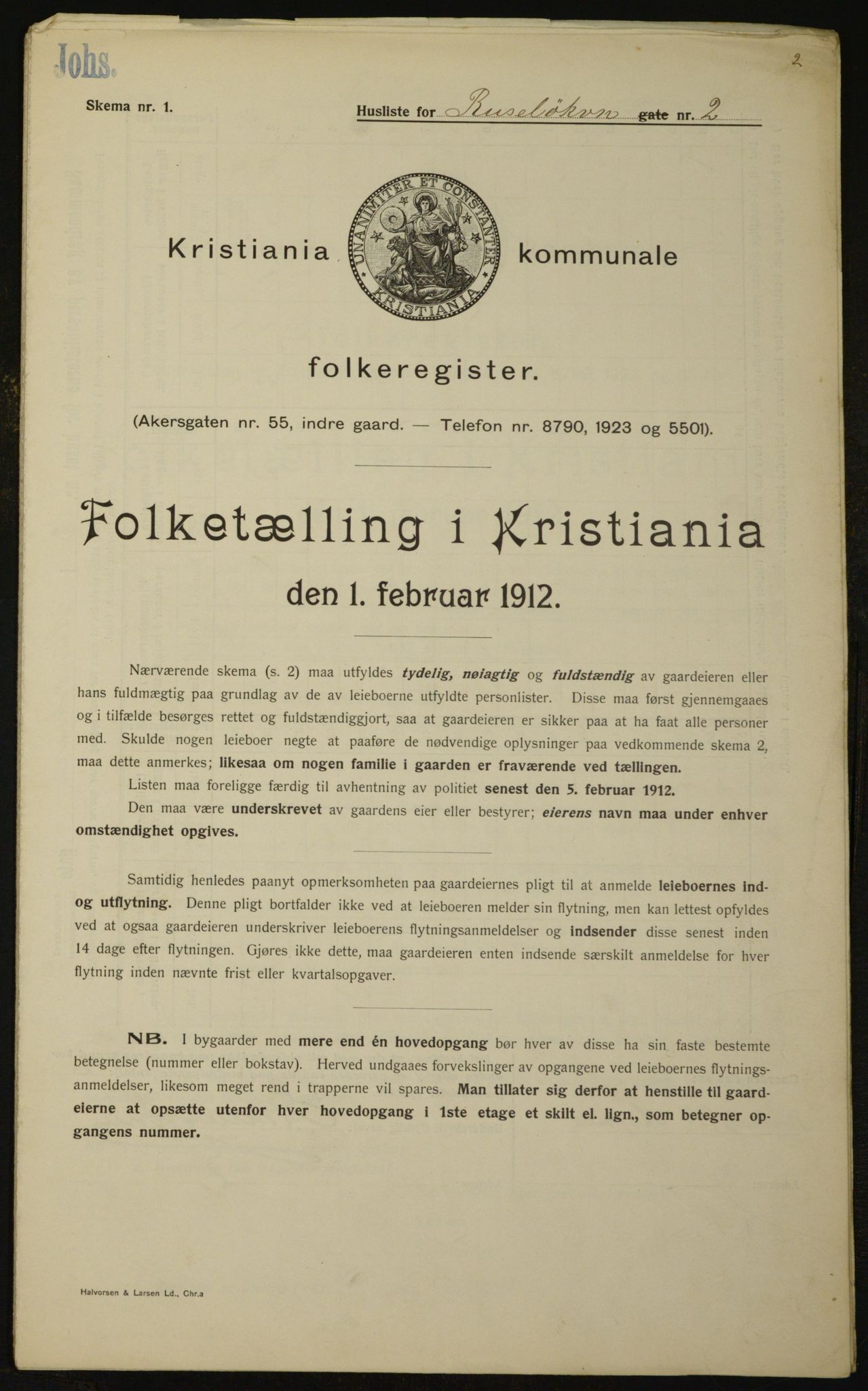 OBA, Kommunal folketelling 1.2.1912 for Kristiania, 1912, s. 84815