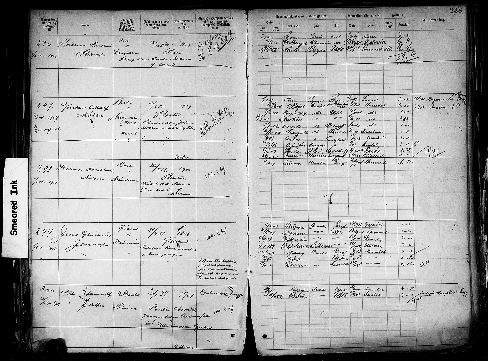 Arendal mønstringskrets, AV/SAK-2031-0012/F/Fa/L0004: Annotasjonsrulle nr 3828-4715 og nr 1-1296, S-4, 1892-1918, s. 244