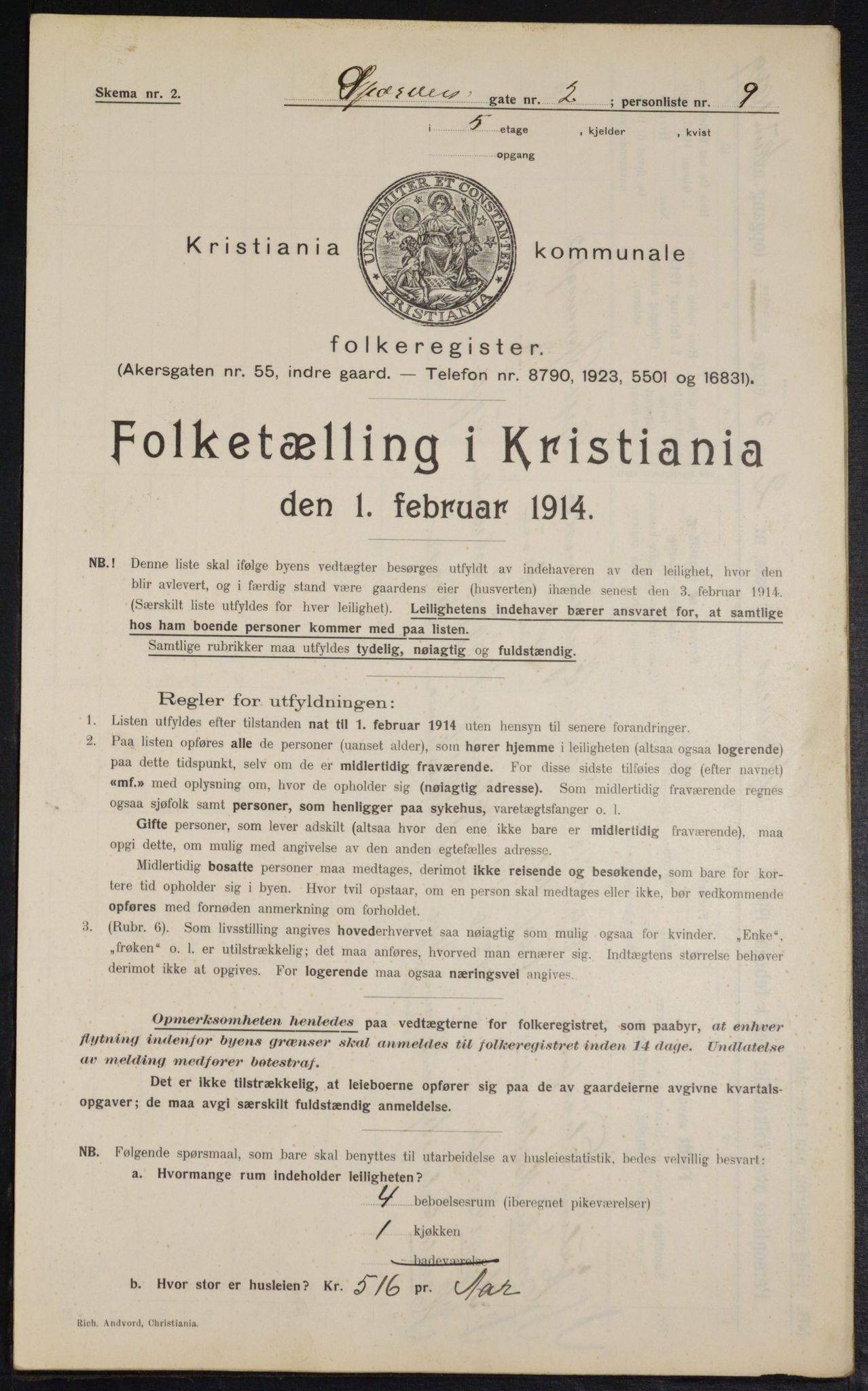 OBA, Kommunal folketelling 1.2.1914 for Kristiania, 1914, s. 100322