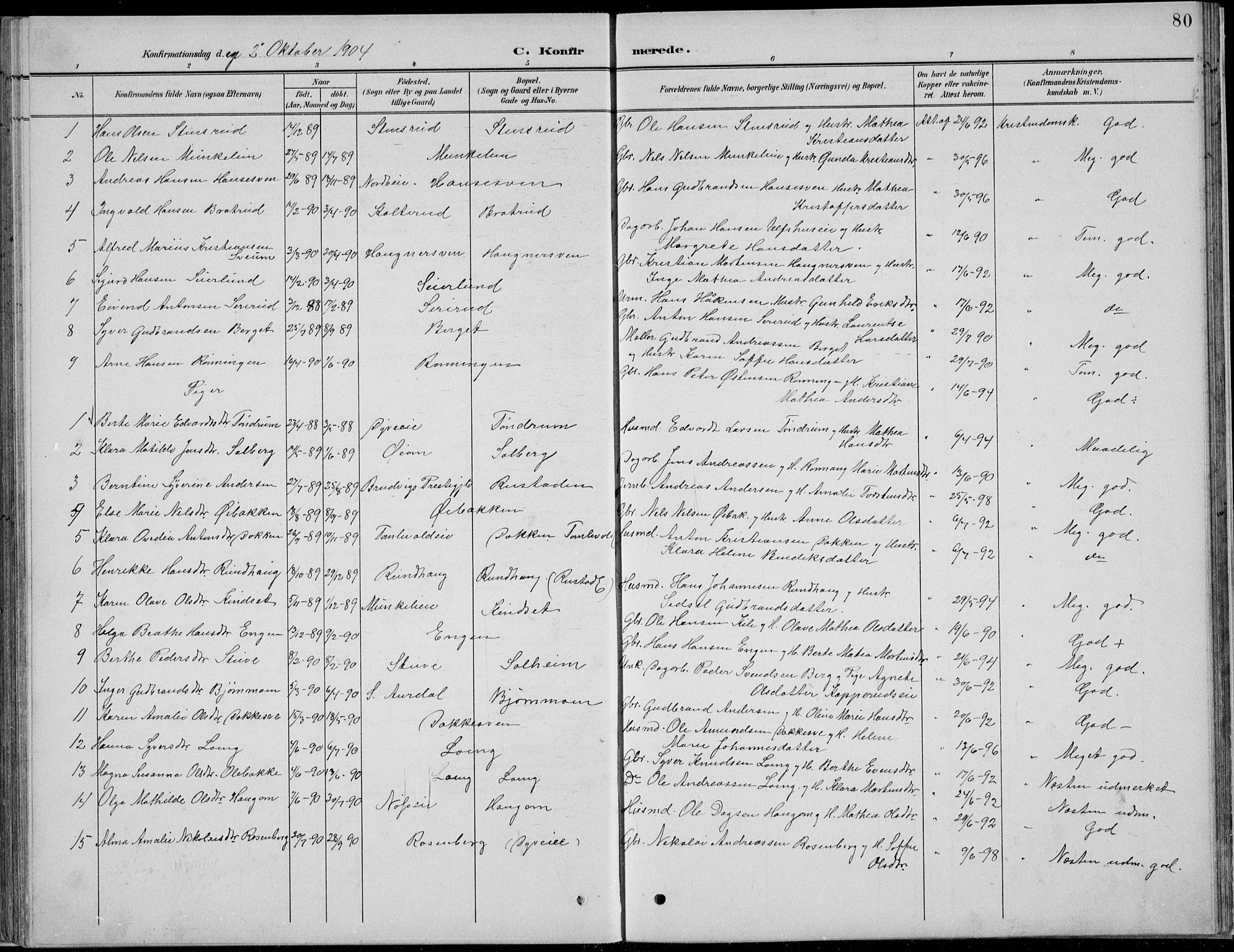 Nordre Land prestekontor, SAH/PREST-124/H/Ha/Hab/L0013: Klokkerbok nr. 13, 1891-1904, s. 80