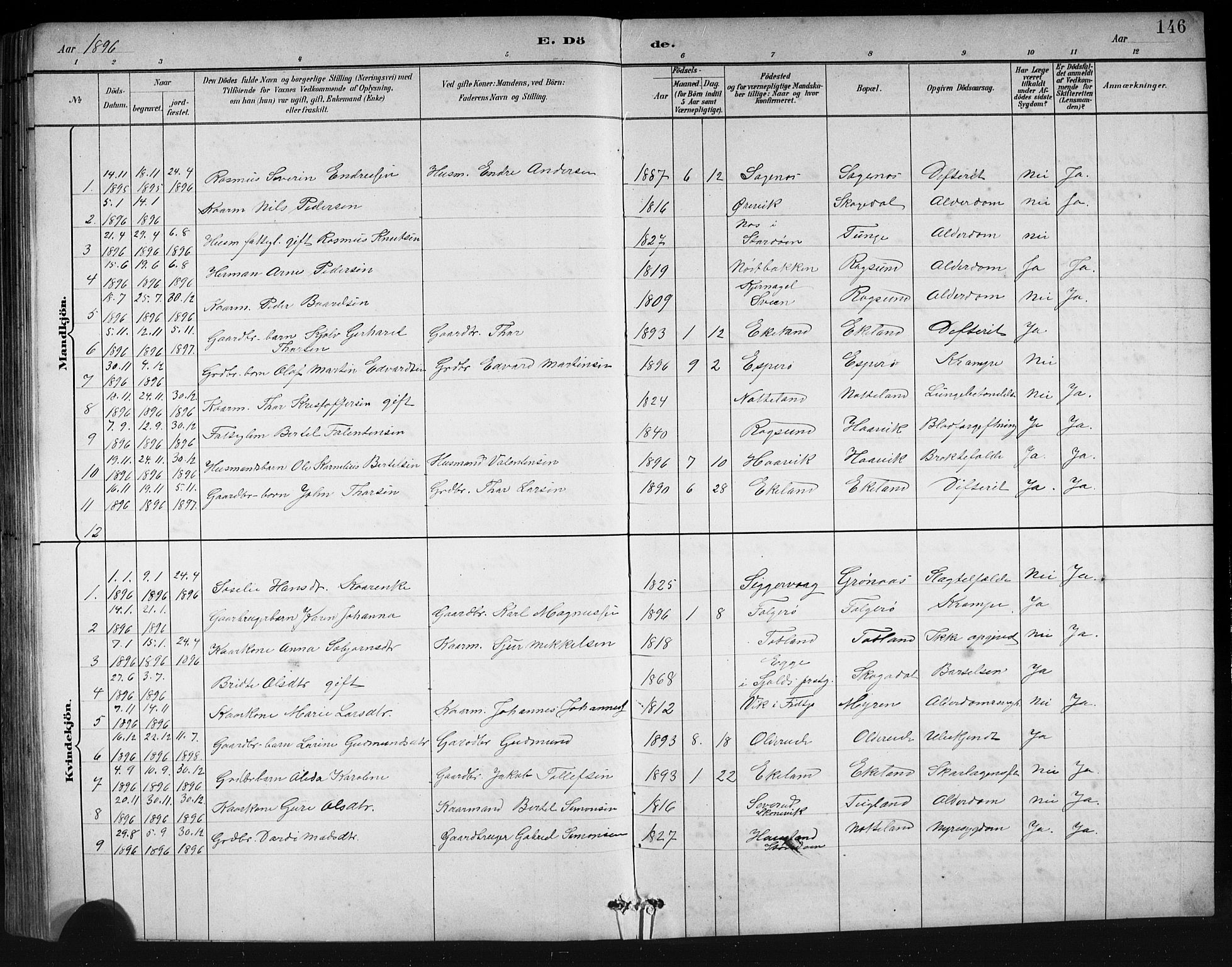 Finnås sokneprestembete, AV/SAB-A-99925/H/Ha/Hab/Haba/L0003: Klokkerbok nr. A 3, 1883-1900, s. 146
