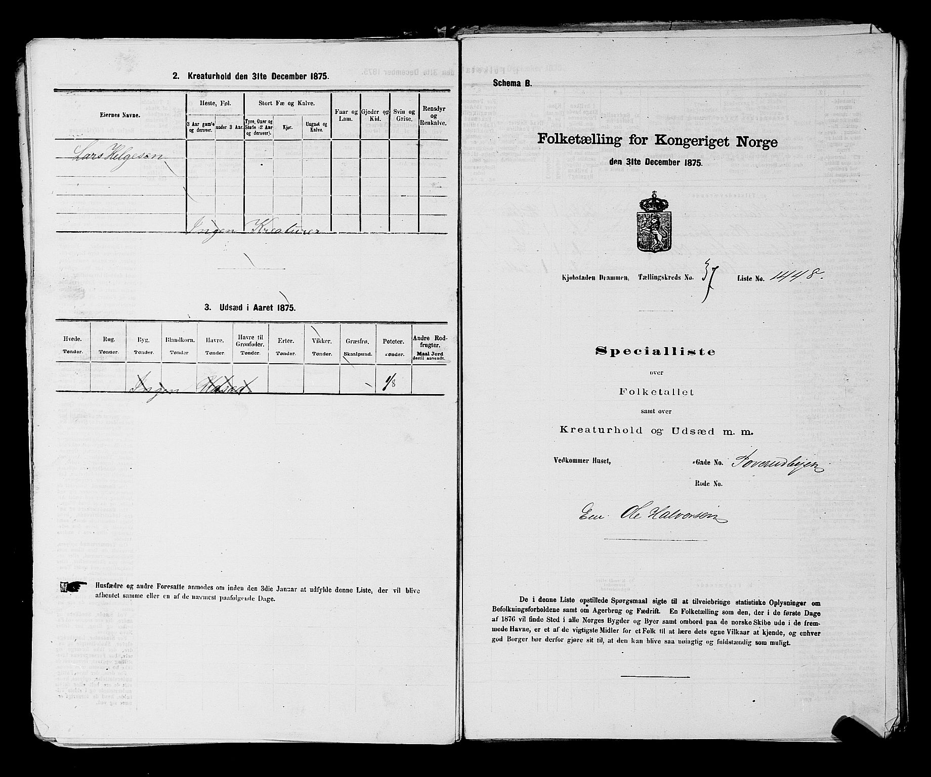 SAKO, Folketelling 1875 for 0602 Drammen kjøpstad, 1875, s. 3137