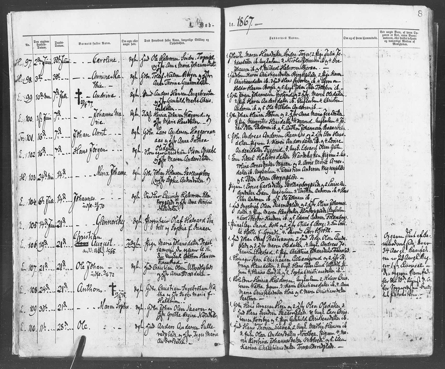 Eidsberg prestekontor Kirkebøker, AV/SAO-A-10905/F/Fa/L0011: Ministerialbok nr. I 11, 1867-1878, s. 8