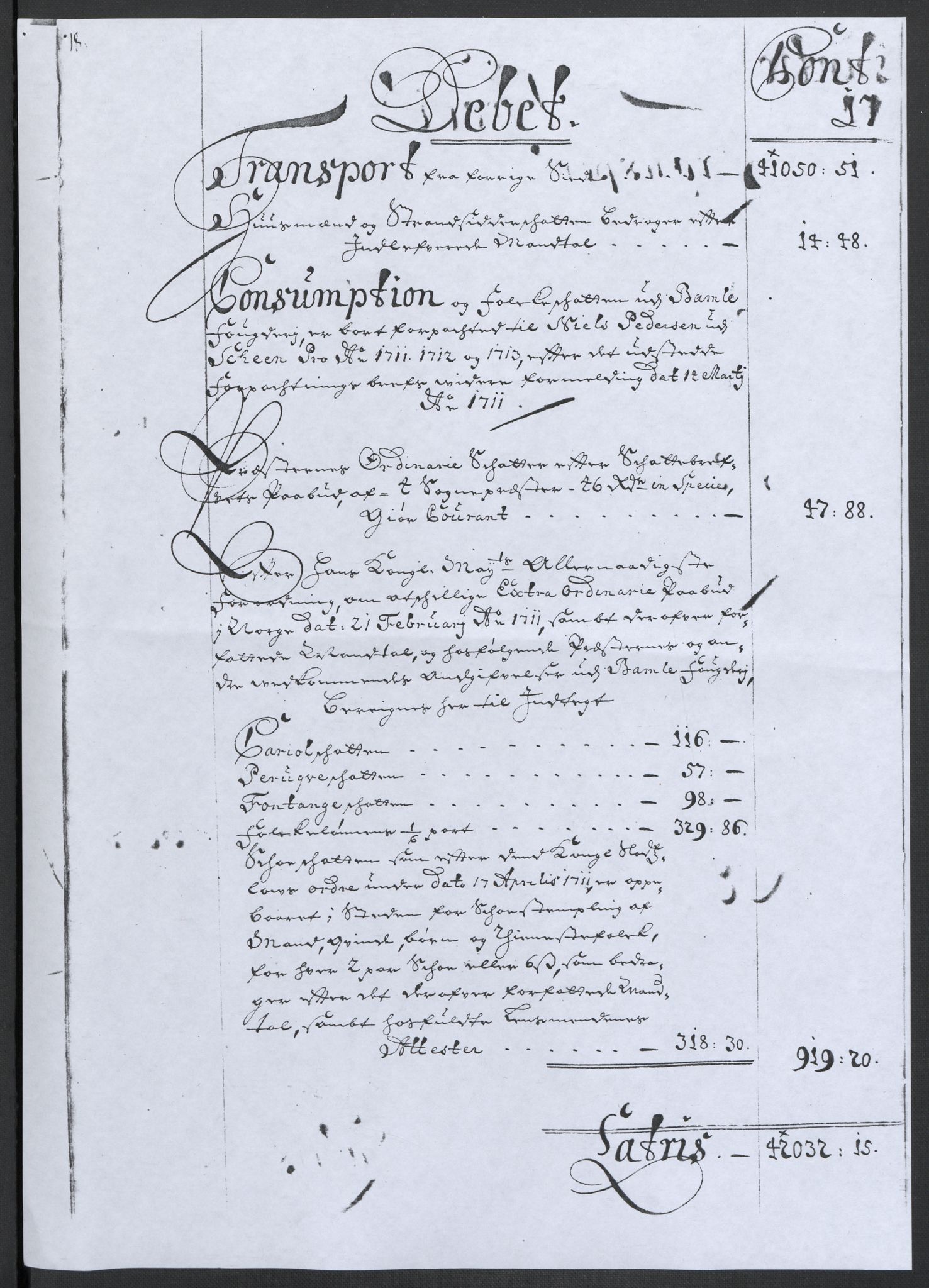 Rentekammeret inntil 1814, Reviderte regnskaper, Fogderegnskap, AV/RA-EA-4092/R36/L2120: Fogderegnskap Øvre og Nedre Telemark og Bamble, 1711, s. 21