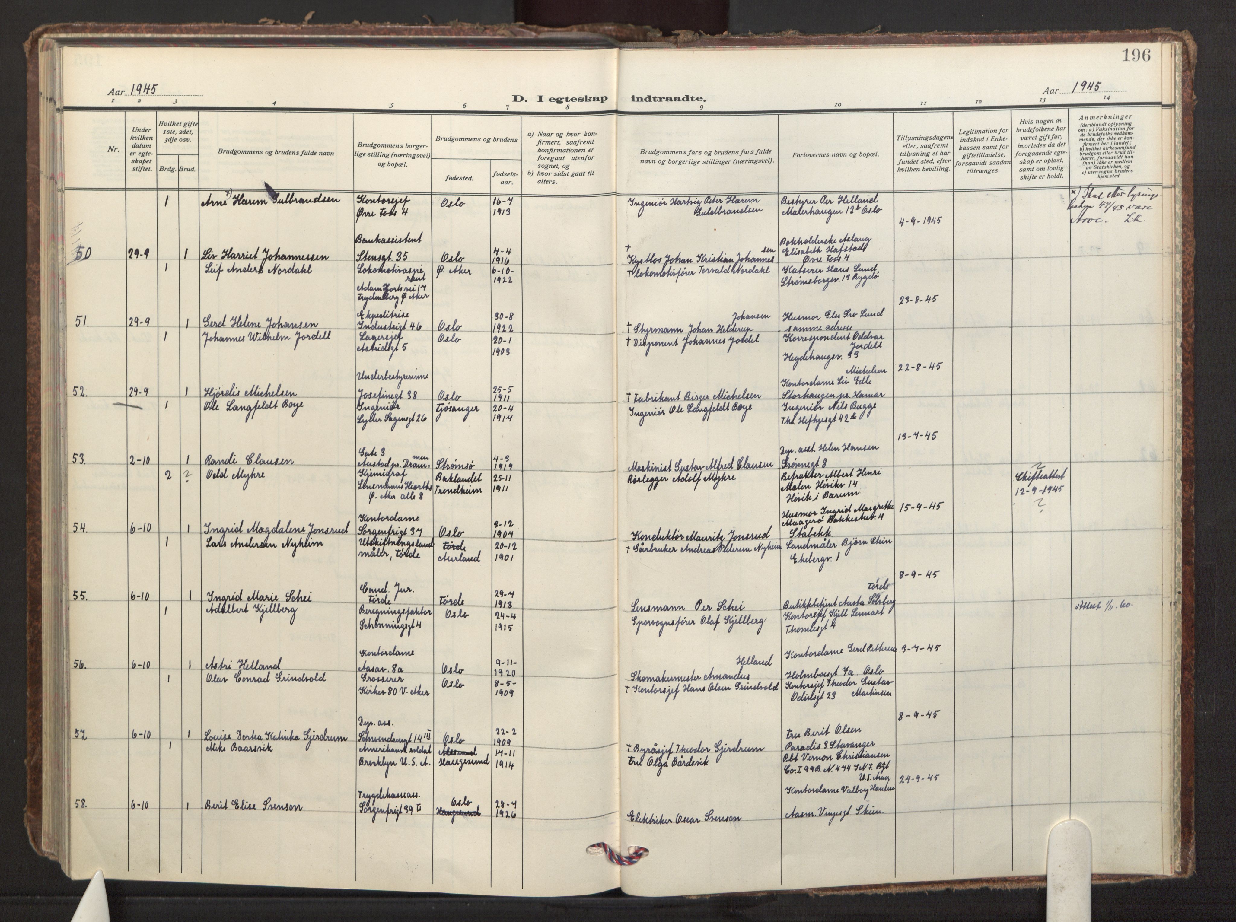 Fagerborg prestekontor Kirkebøker, AV/SAO-A-10844/F/Fa/L0009: Ministerialbok nr. 9, 1934-1945, s. 196