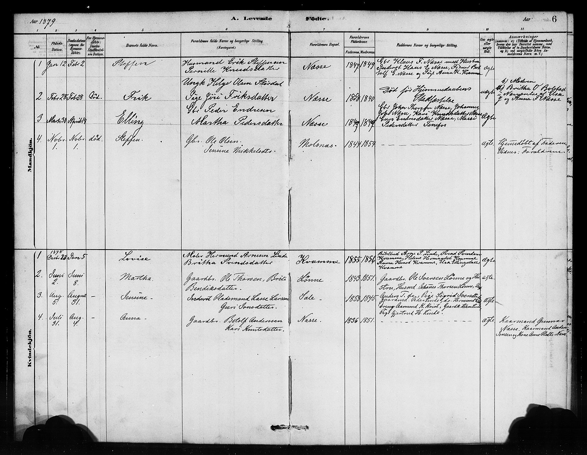 Vik sokneprestembete, AV/SAB-A-81501/H/Haa/Haad/L0001: Ministerialbok nr. D 1, 1878-1890, s. 6