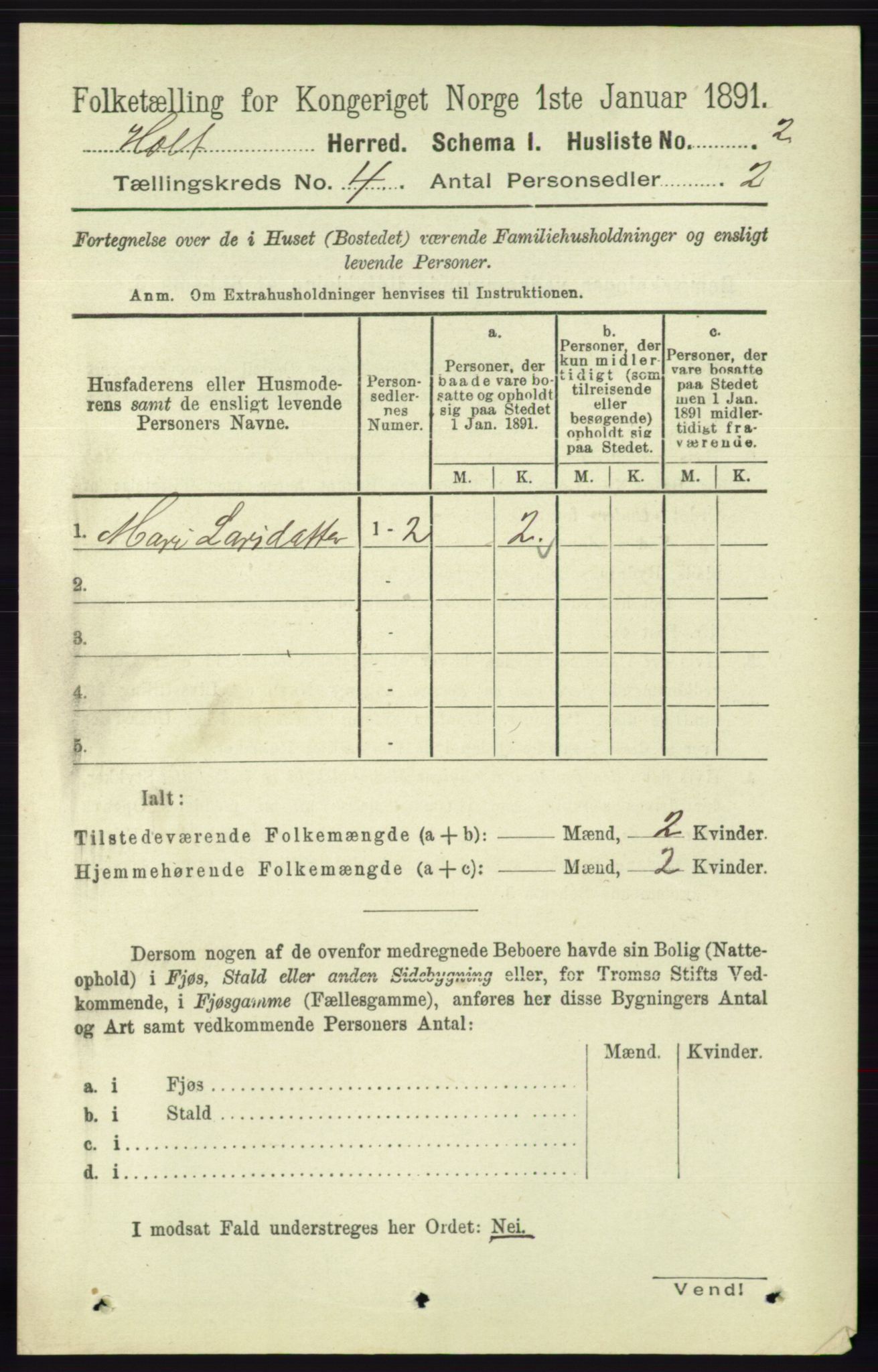 RA, Folketelling 1891 for 0914 Holt herred, 1891, s. 1545