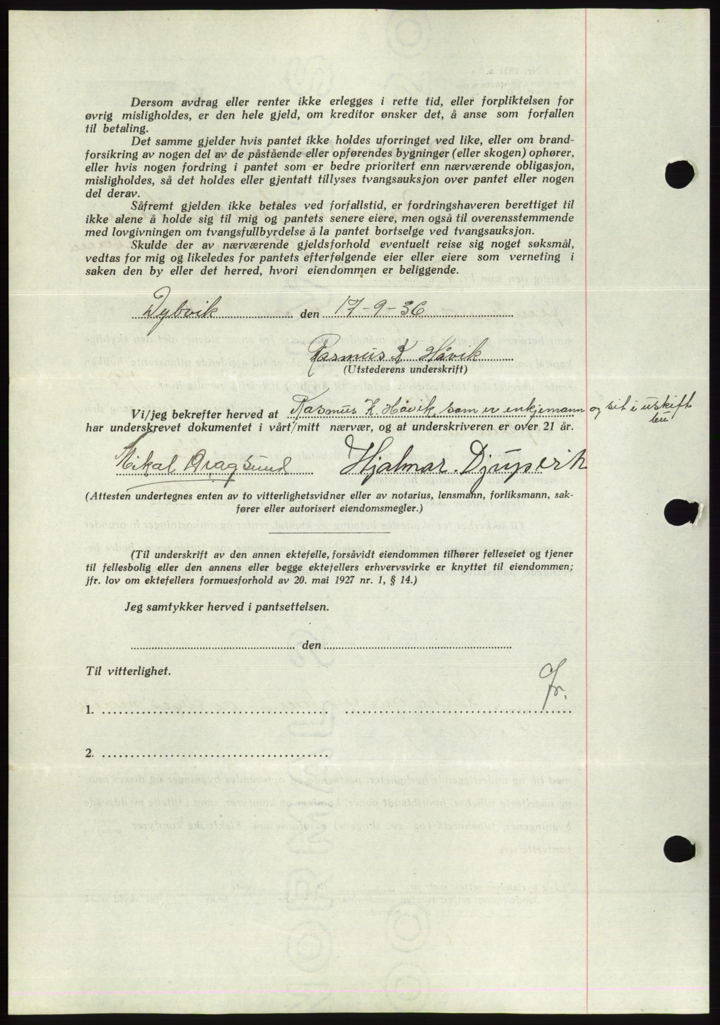 Søre Sunnmøre sorenskriveri, AV/SAT-A-4122/1/2/2C/L0061: Pantebok nr. 55, 1936-1936, Dagboknr: 1307/1936