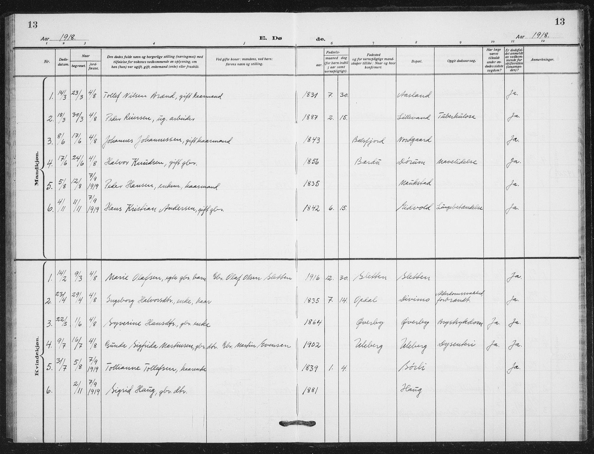 Målselv sokneprestembete, SATØ/S-1311/G/Ga/Gab/L0012klokker: Klokkerbok nr. 12, 1900-1936, s. 13