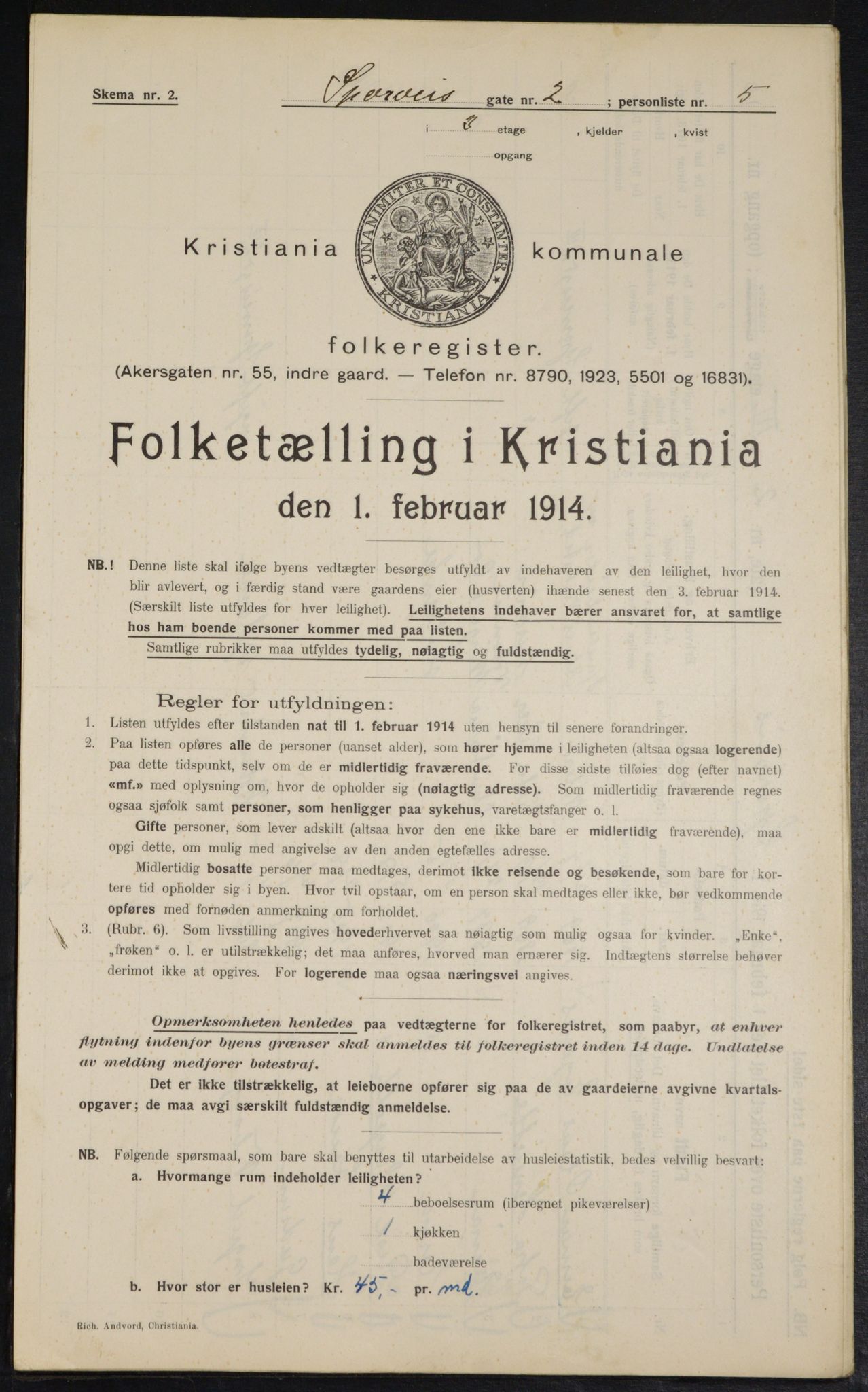 OBA, Kommunal folketelling 1.2.1914 for Kristiania, 1914, s. 100320