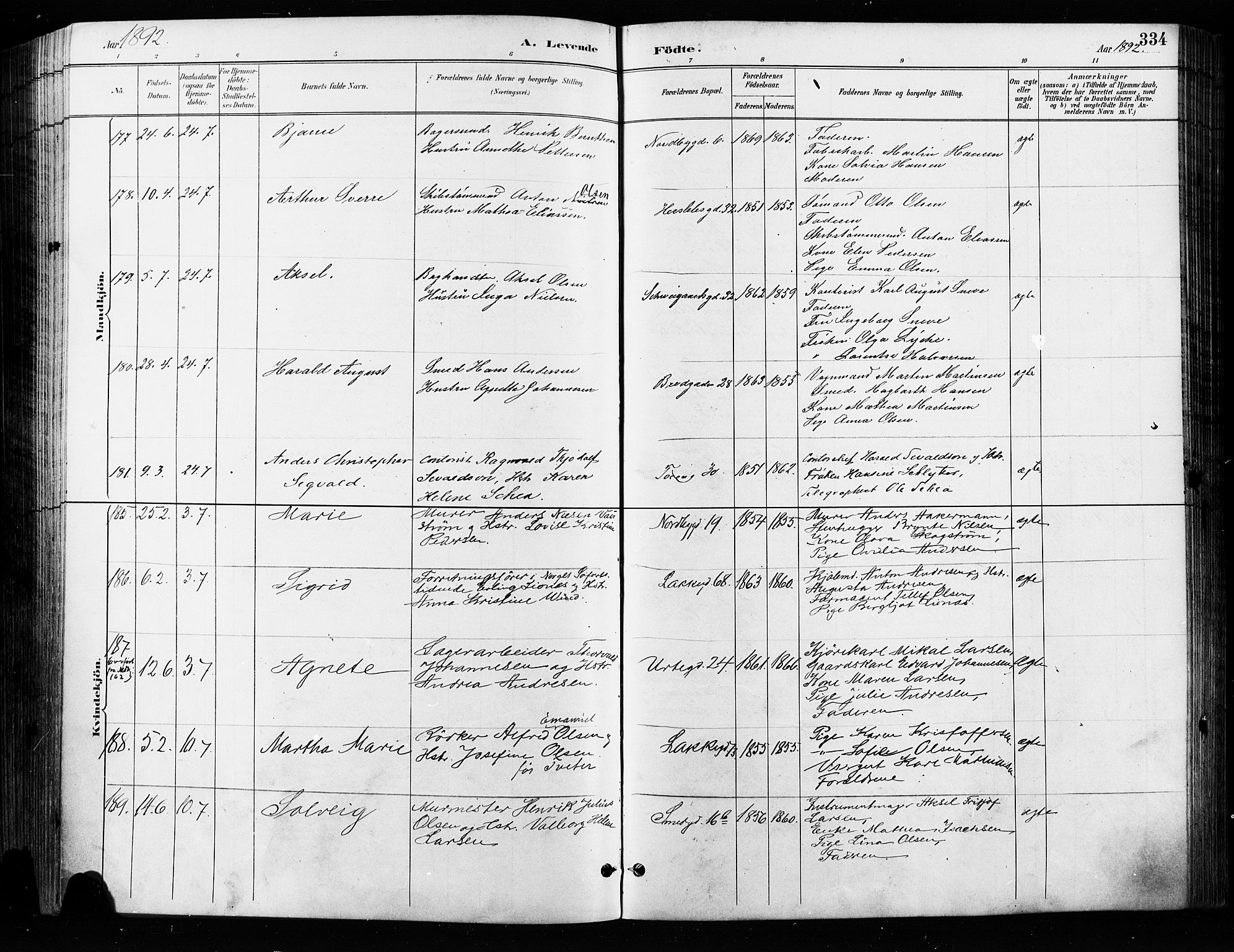 Grønland prestekontor Kirkebøker, SAO/A-10848/F/Fa/L0009: Ministerialbok nr. 9, 1888-1893, s. 334