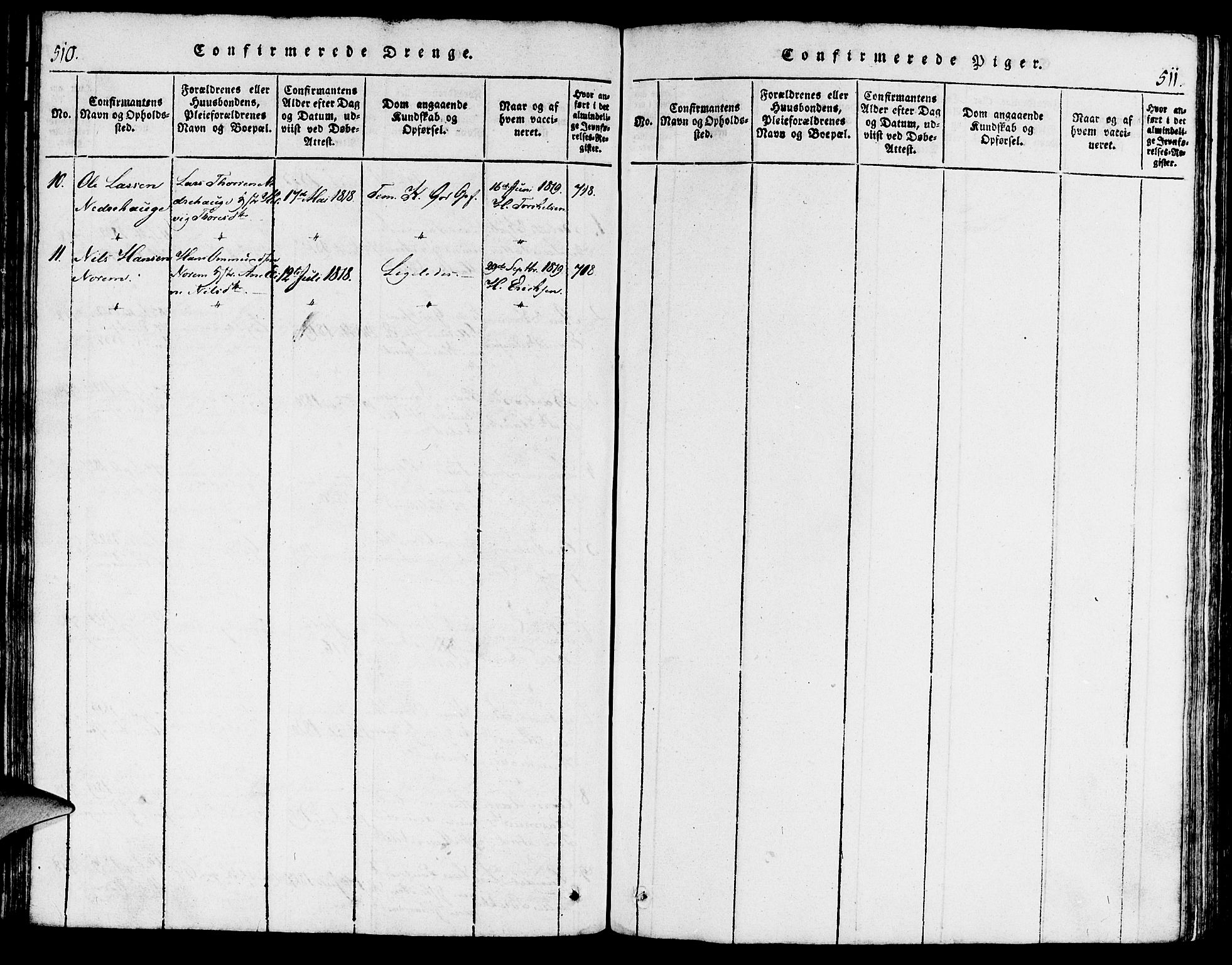 Torvastad sokneprestkontor, AV/SAST-A -101857/H/Ha/Haa/L0004: Ministerialbok nr. A 3 /1, 1817-1836, s. 510-511