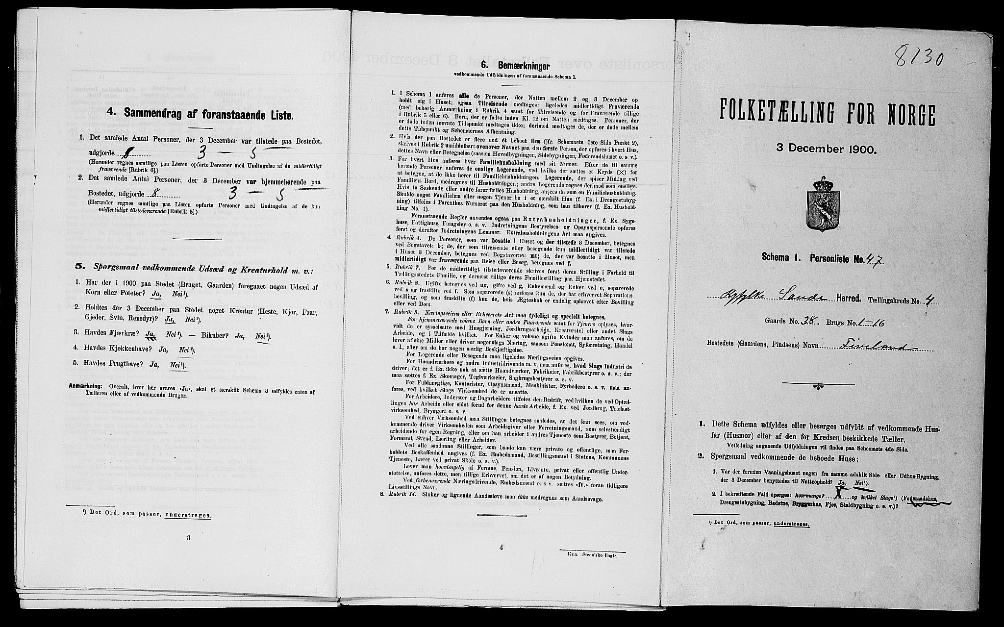 SAST, Folketelling 1900 for 1135 Sauda herred, 1900, s. 626
