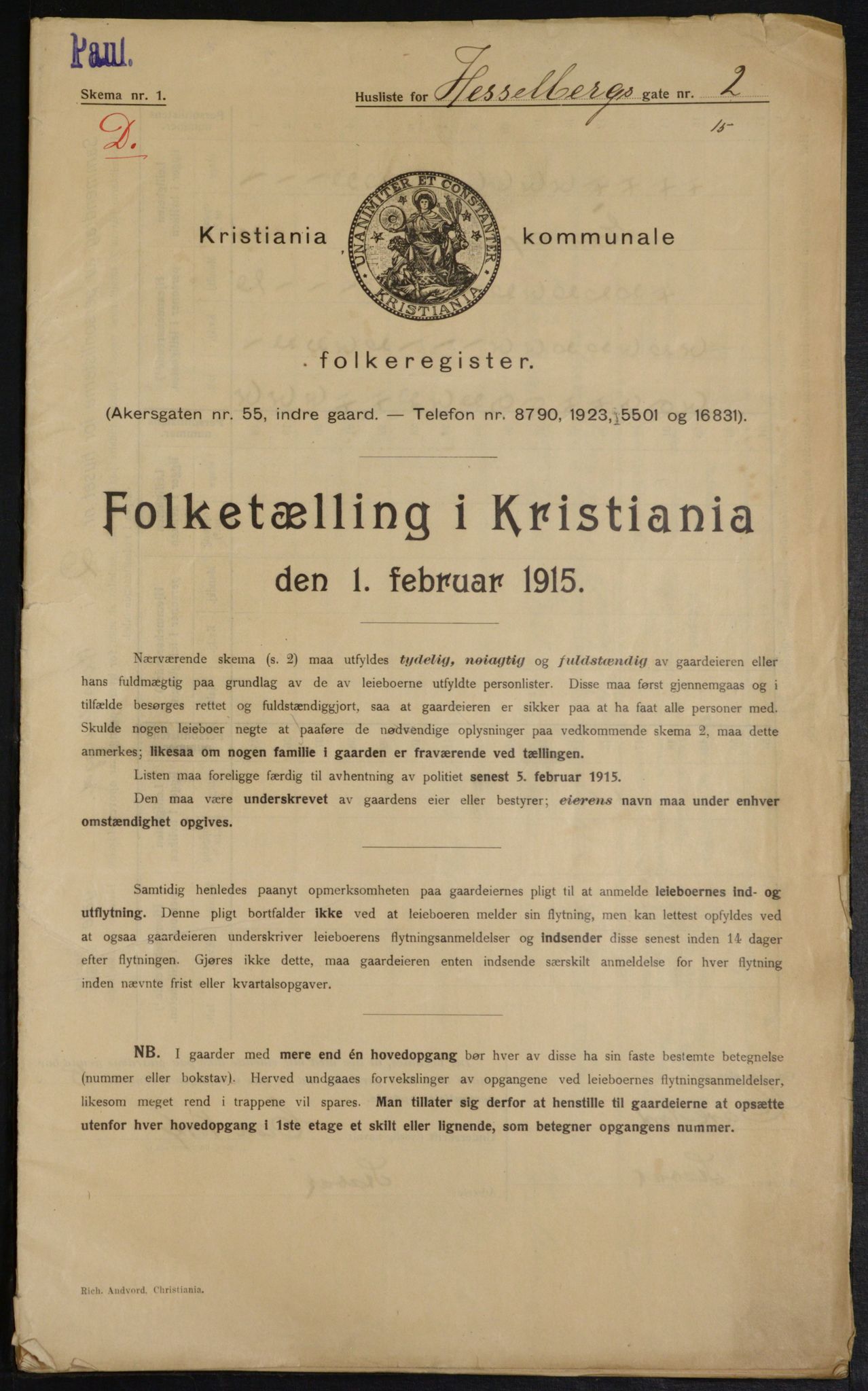 OBA, Kommunal folketelling 1.2.1915 for Kristiania, 1915, s. 39442