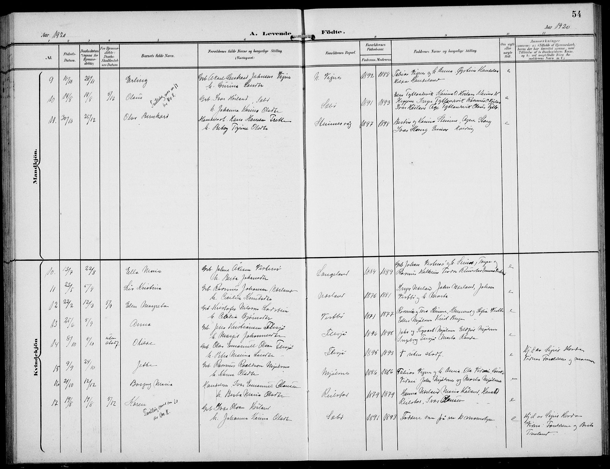 Finnøy sokneprestkontor, AV/SAST-A-101825/H/Ha/Hab/L0006: Klokkerbok nr. B 6, 1900-1934, s. 54