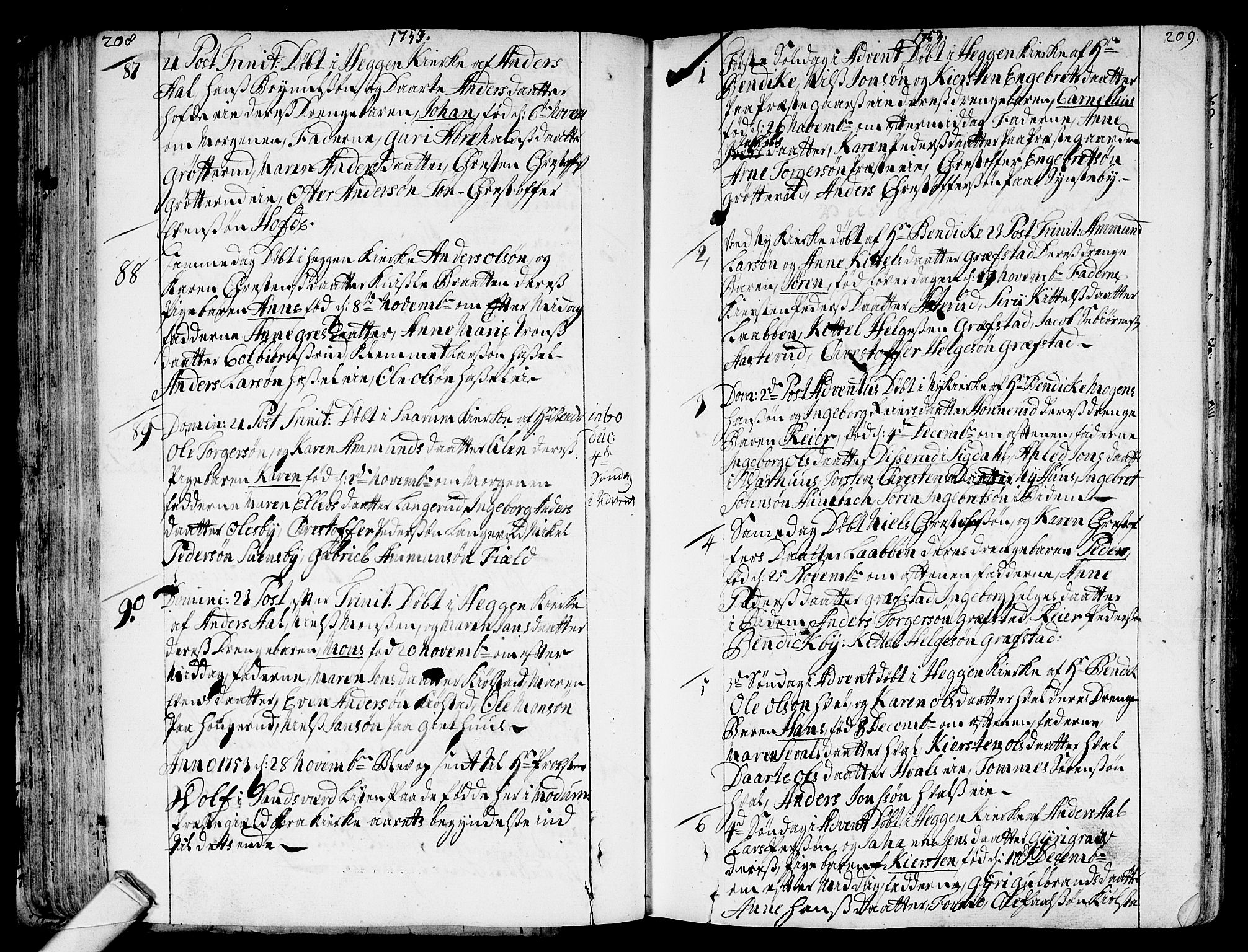 Modum kirkebøker, AV/SAKO-A-234/F/Fa/L0002: Ministerialbok nr. 2, 1741-1782, s. 208-209
