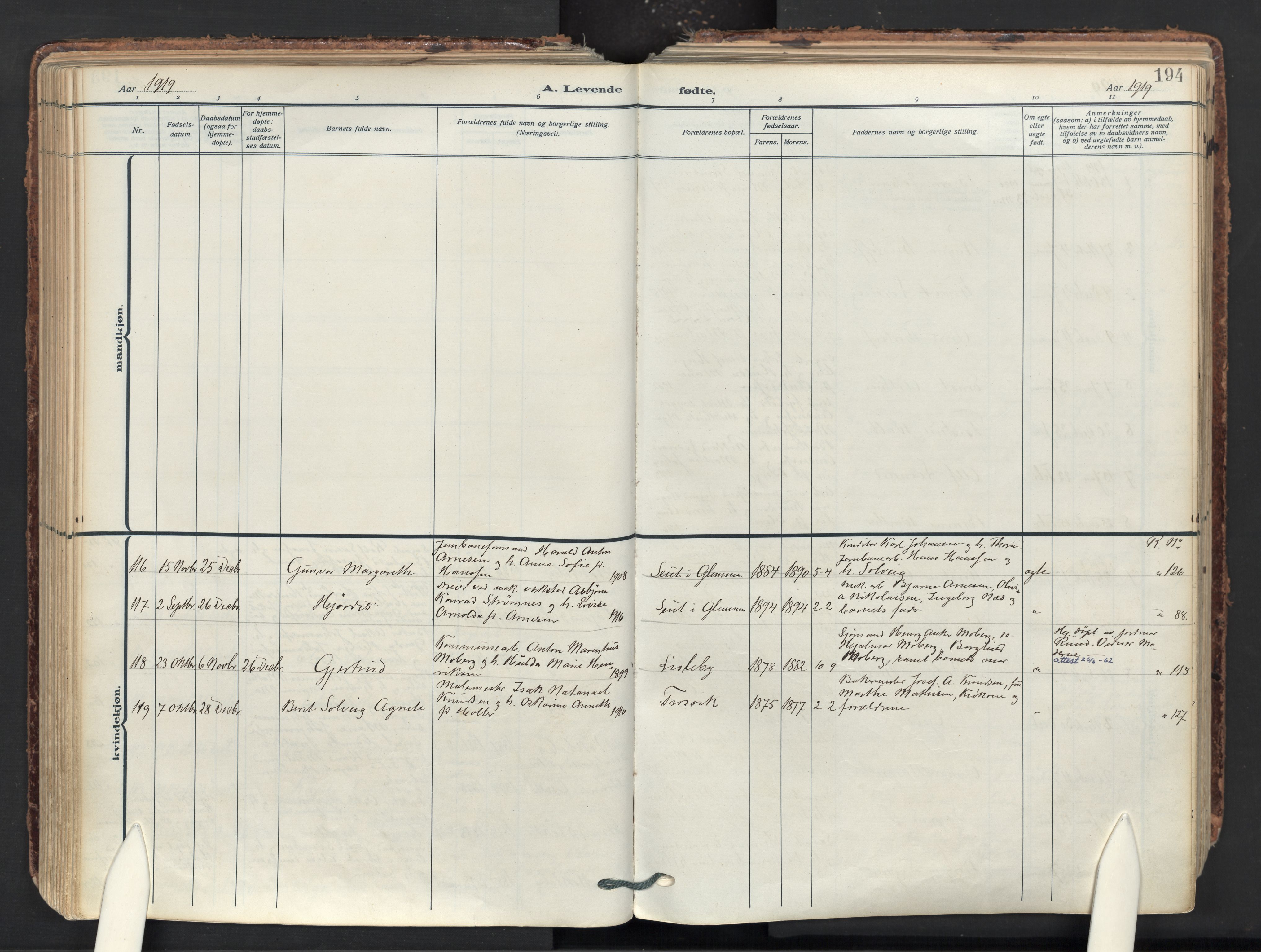 Glemmen prestekontor Kirkebøker, AV/SAO-A-10908/F/Fa/L0017: Ministerialbok nr. 17, 1911-1936, s. 194