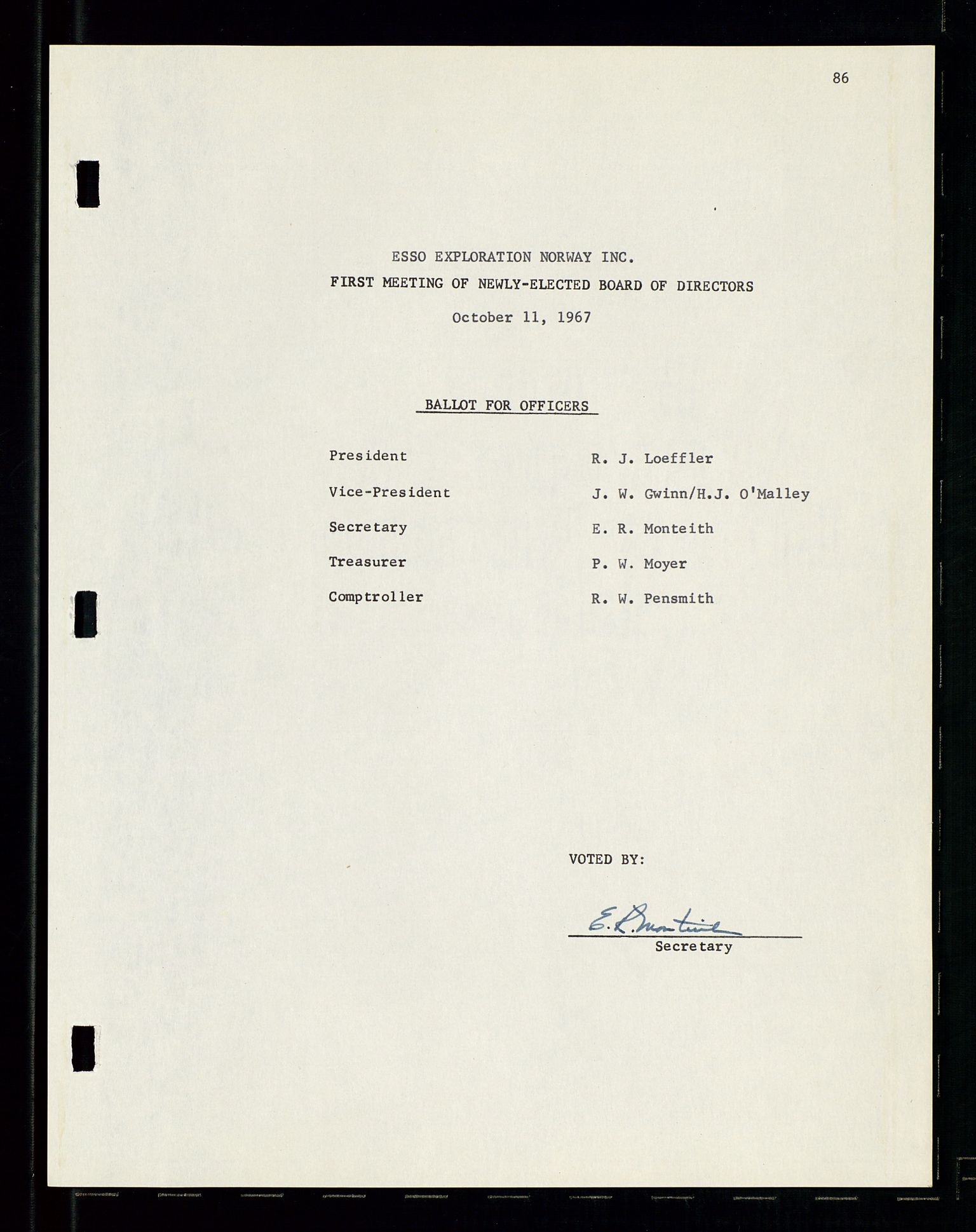 Pa 1512 - Esso Exploration and Production Norway Inc., SAST/A-101917/A/Aa/L0001/0001: Styredokumenter / Corporate records, By-Laws, Board meeting minutes, Incorporations, 1965-1975, s. 86