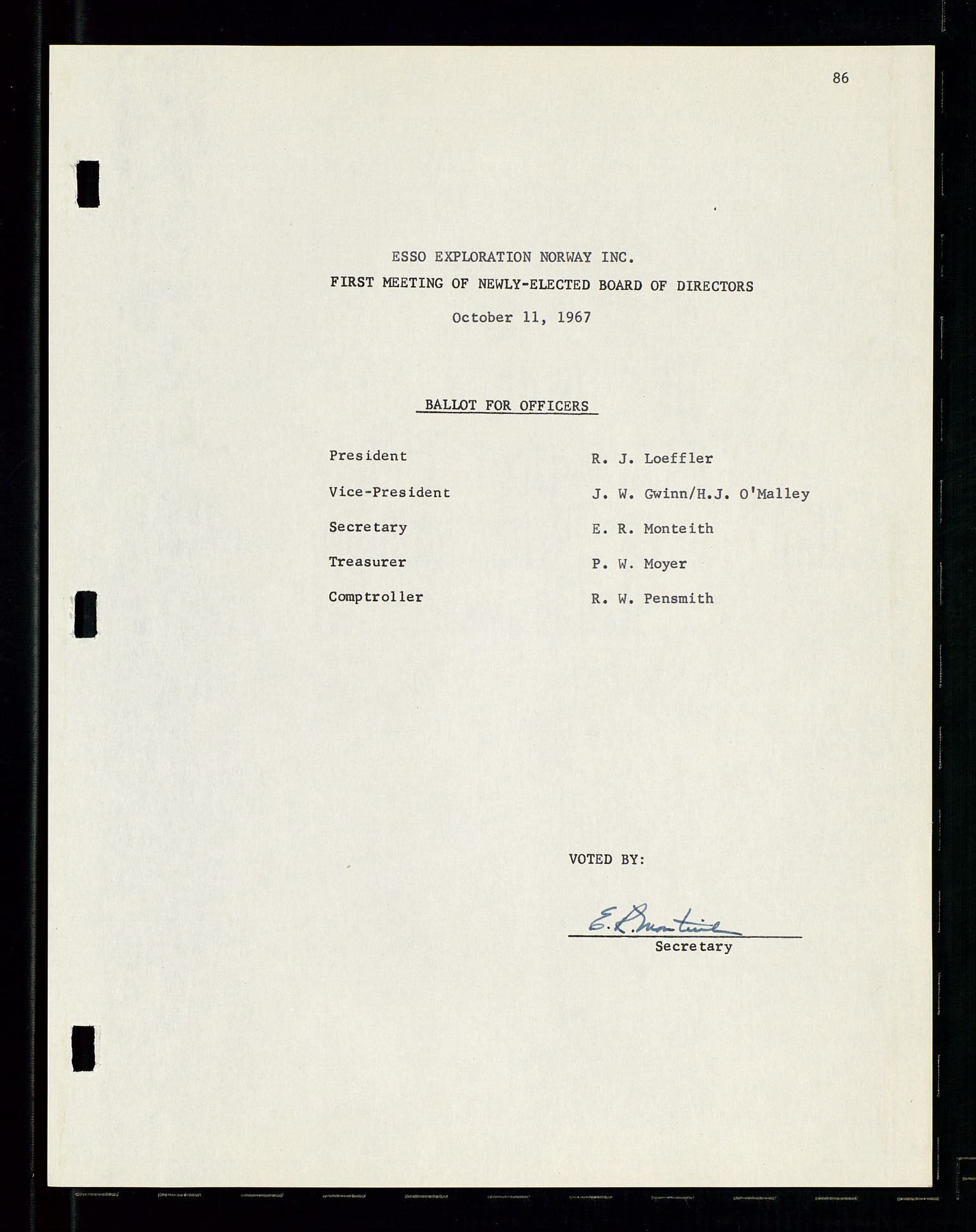 Pa 1512 - Esso Exploration and Production Norway Inc., AV/SAST-A-101917/A/Aa/L0001/0001: Styredokumenter / Corporate records, By-Laws, Board meeting minutes, Incorporations, 1965-1975, s. 86