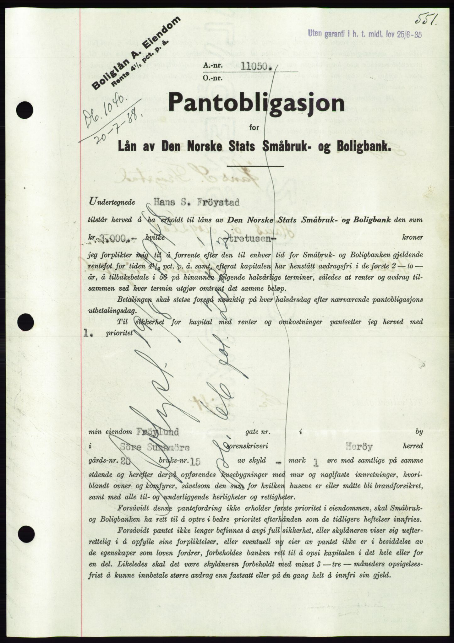 Søre Sunnmøre sorenskriveri, AV/SAT-A-4122/1/2/2C/L0065: Pantebok nr. 59, 1938-1938, Dagboknr: 1040/1938