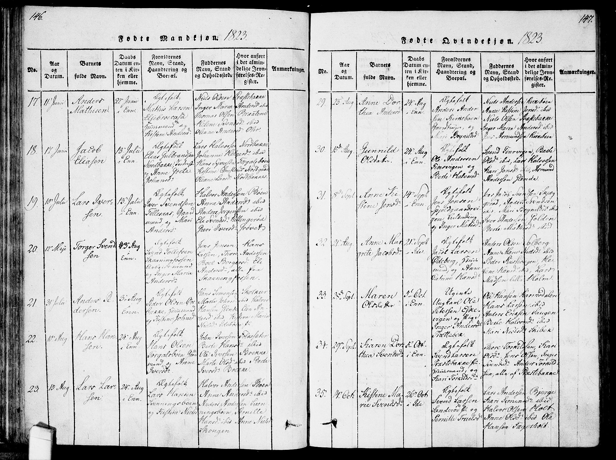 Idd prestekontor Kirkebøker, AV/SAO-A-10911/F/Fc/L0002: Ministerialbok nr. III 2, 1815-1831, s. 146-147