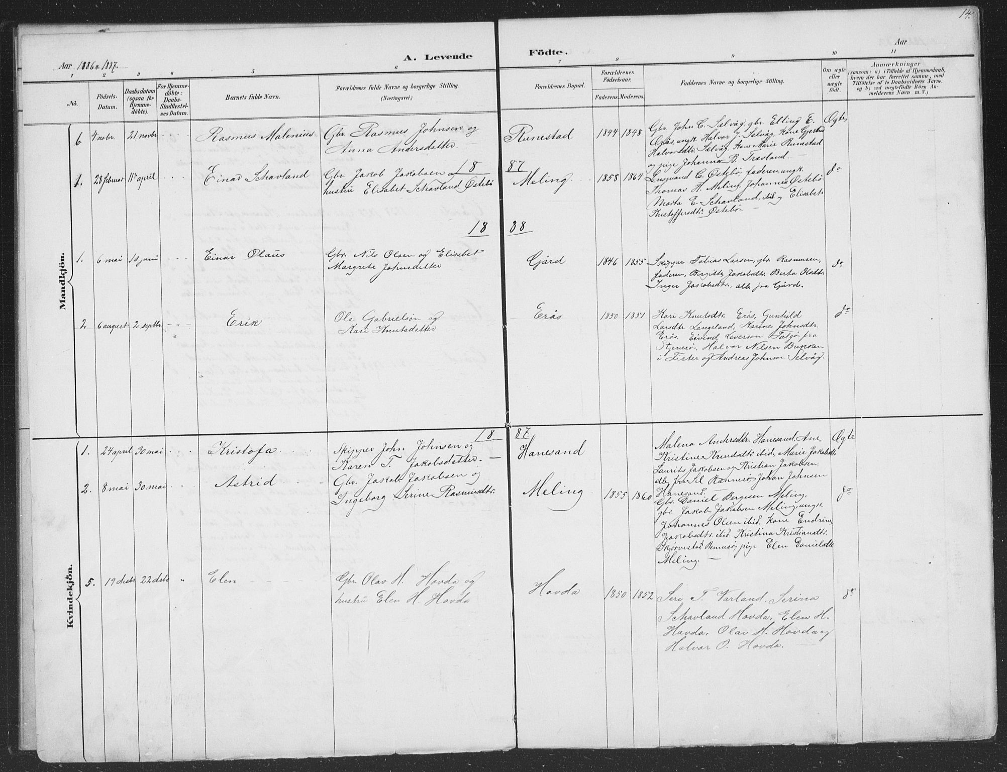 Finnøy sokneprestkontor, AV/SAST-A-101825/H/Ha/Hab/L0004: Klokkerbok nr. B 4, 1879-1892, s. 14