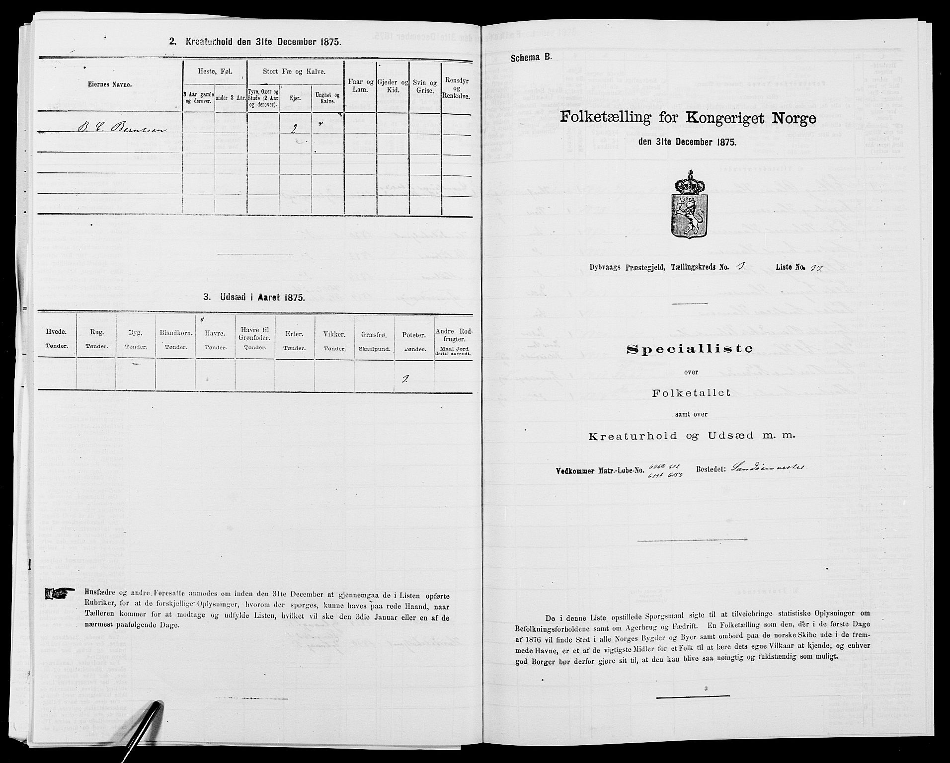 SAK, Folketelling 1875 for 0915P Dypvåg prestegjeld, 1875, s. 330