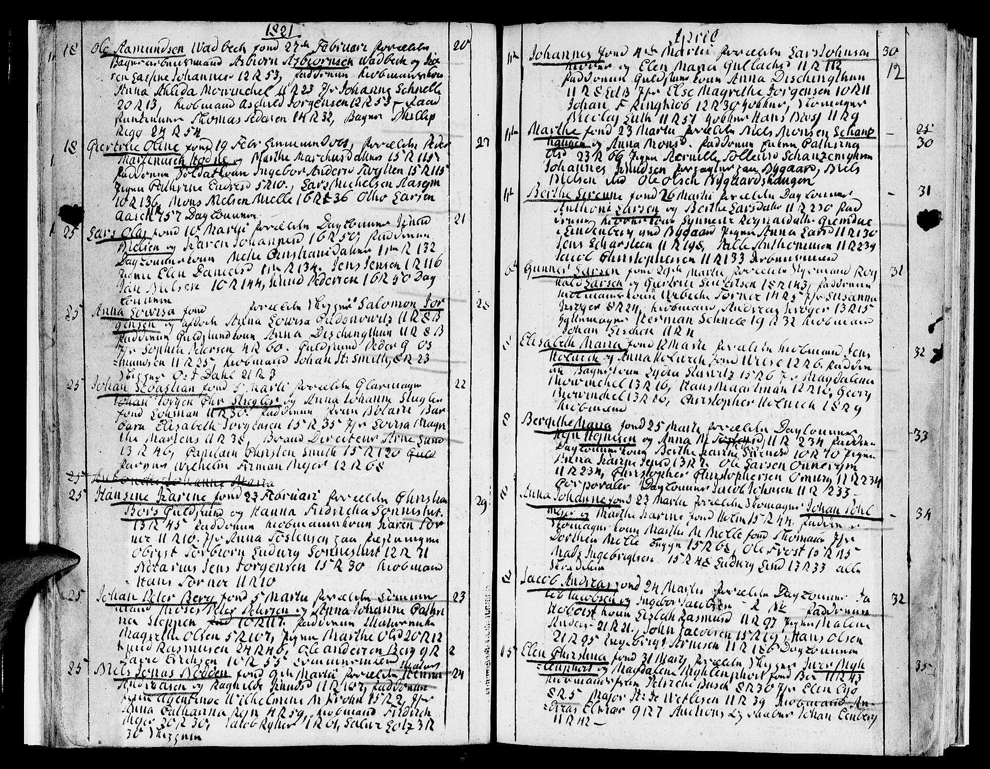 Domkirken sokneprestembete, AV/SAB-A-74801/H/Hab/L0003: Klokkerbok nr. A 3, 1820-1853, s. 12