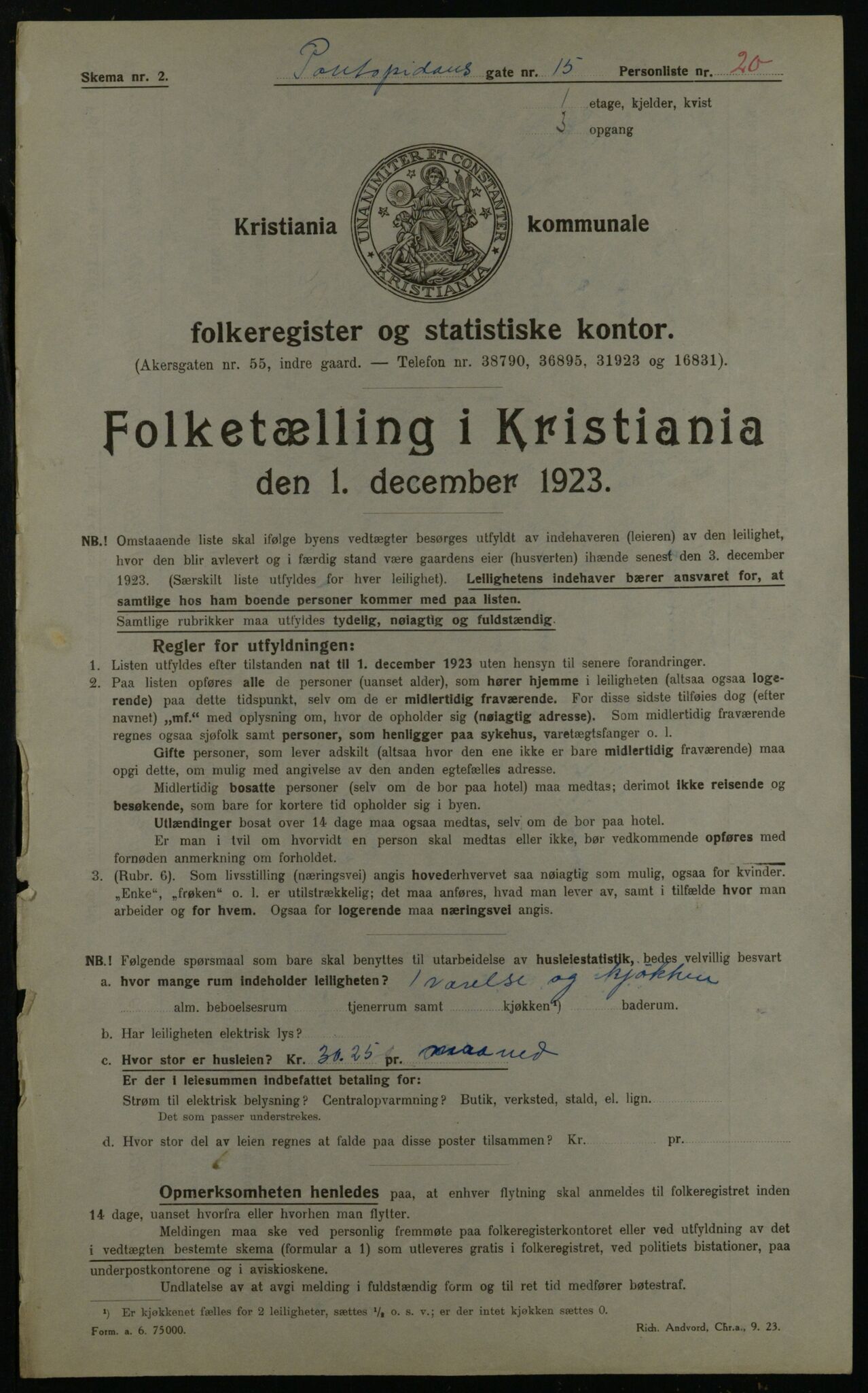 OBA, Kommunal folketelling 1.12.1923 for Kristiania, 1923, s. 89566