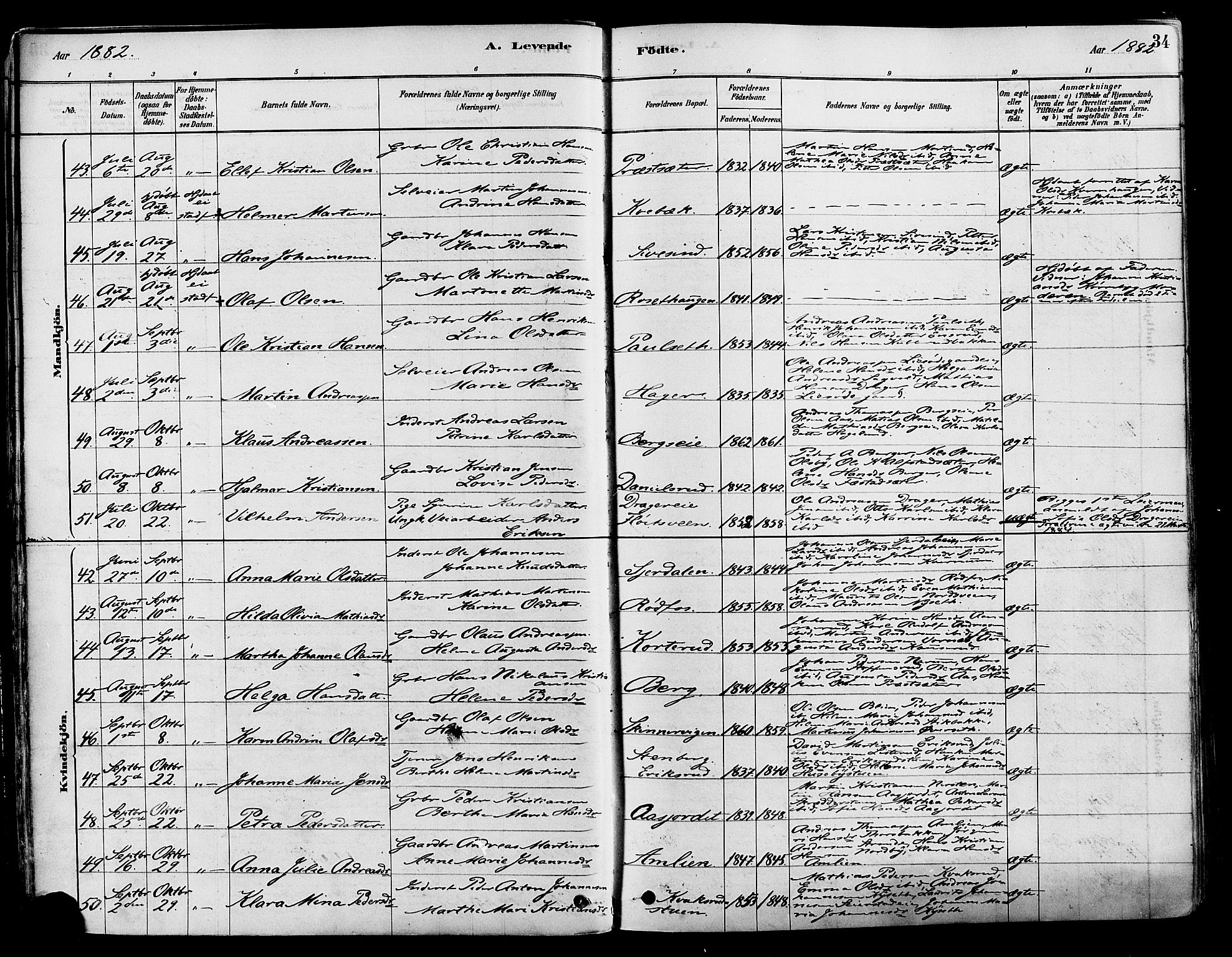 Vestre Toten prestekontor, AV/SAH-PREST-108/H/Ha/Haa/L0009: Ministerialbok nr. 9, 1878-1894, s. 34