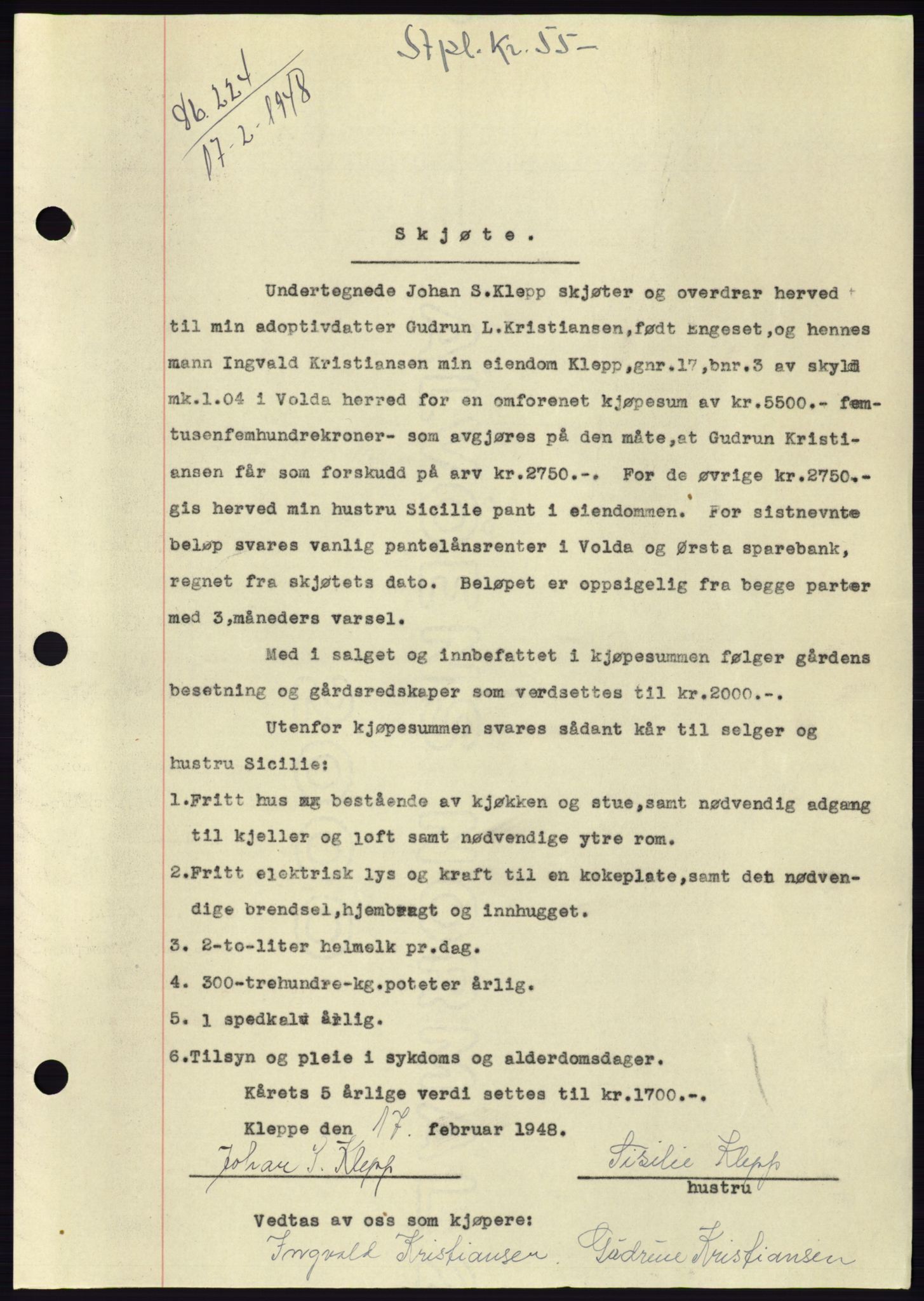 Søre Sunnmøre sorenskriveri, SAT/A-4122/1/2/2C/L0082: Pantebok nr. 8A, 1948-1948, Dagboknr: 224/1948