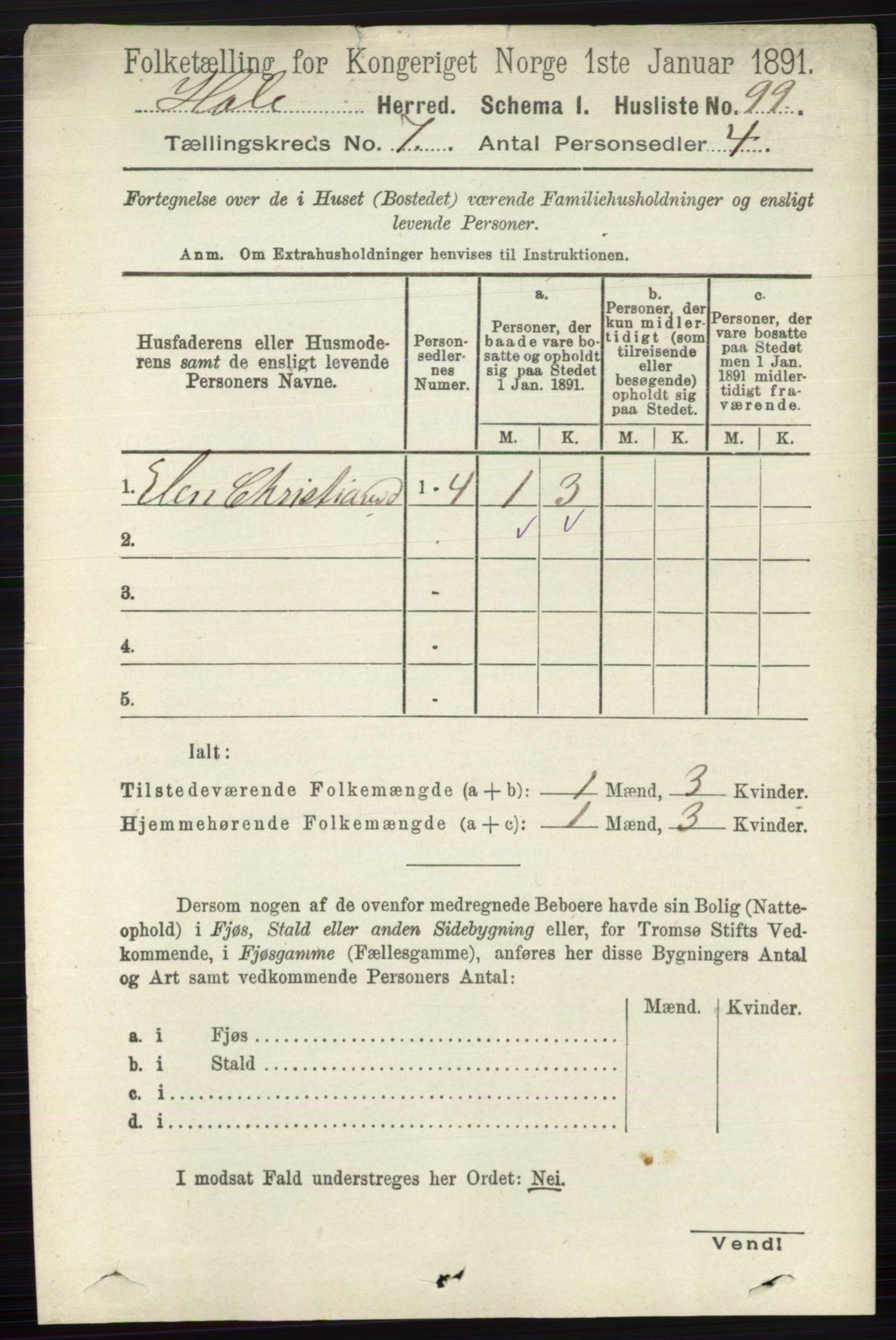 RA, Folketelling 1891 for 0612 Hole herred, 1891, s. 3980