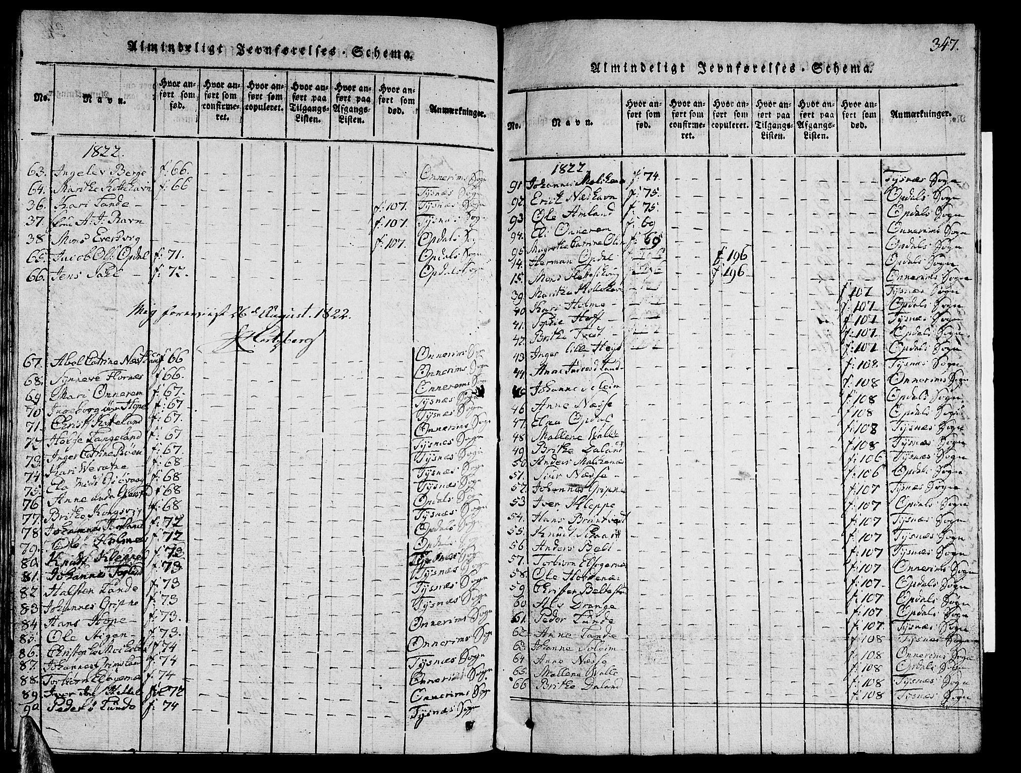 Tysnes sokneprestembete, AV/SAB-A-78601/H/Hab: Klokkerbok nr. A 1, 1816-1828, s. 347