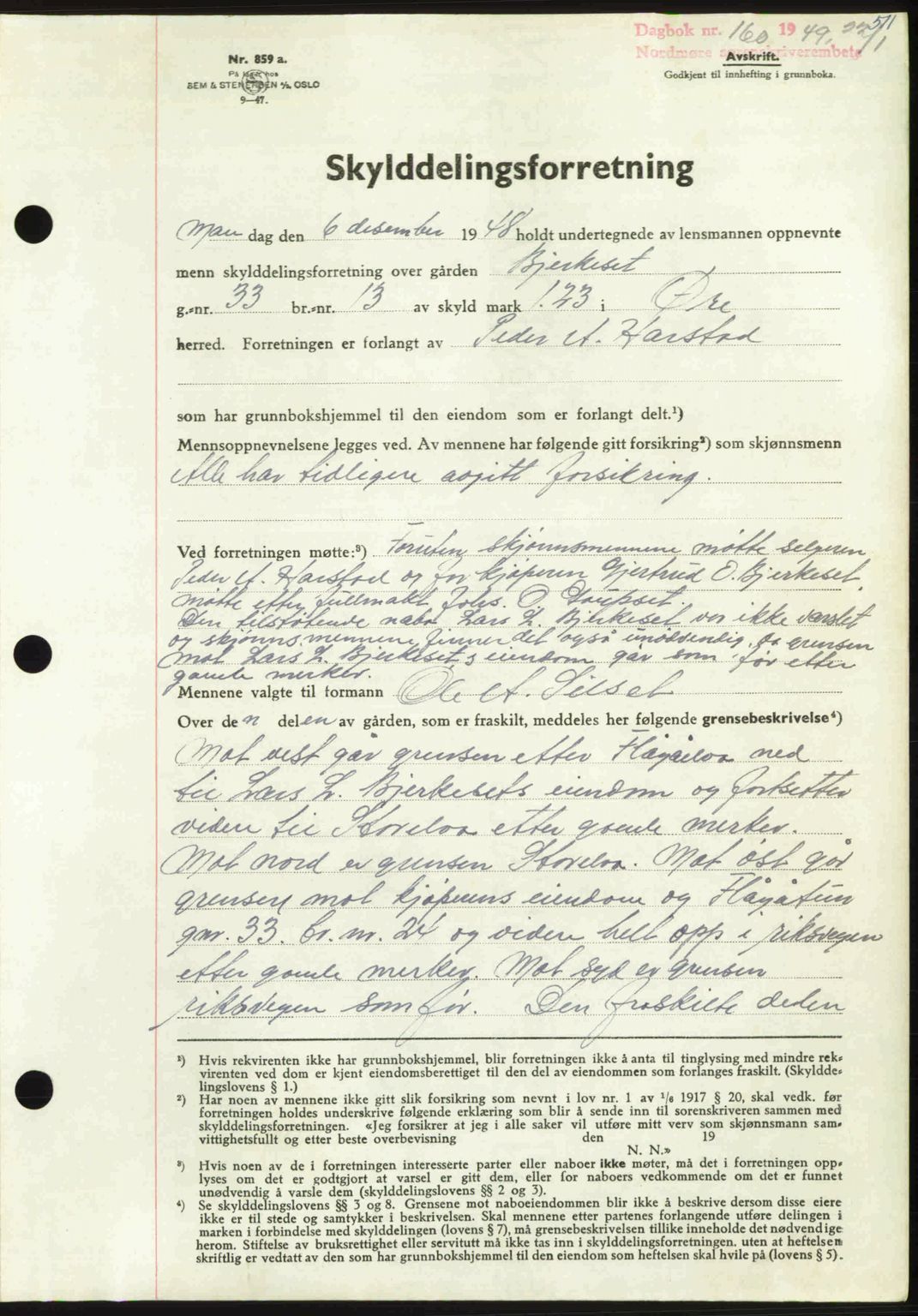 Nordmøre sorenskriveri, SAT/A-4132/1/2/2Ca: Pantebok nr. A110, 1948-1949, Dagboknr: 160/1949