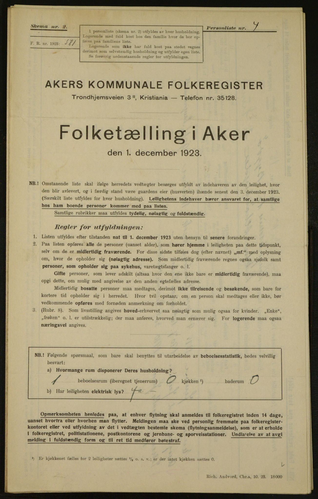 , Kommunal folketelling 1.12.1923 for Aker, 1923, s. 3375