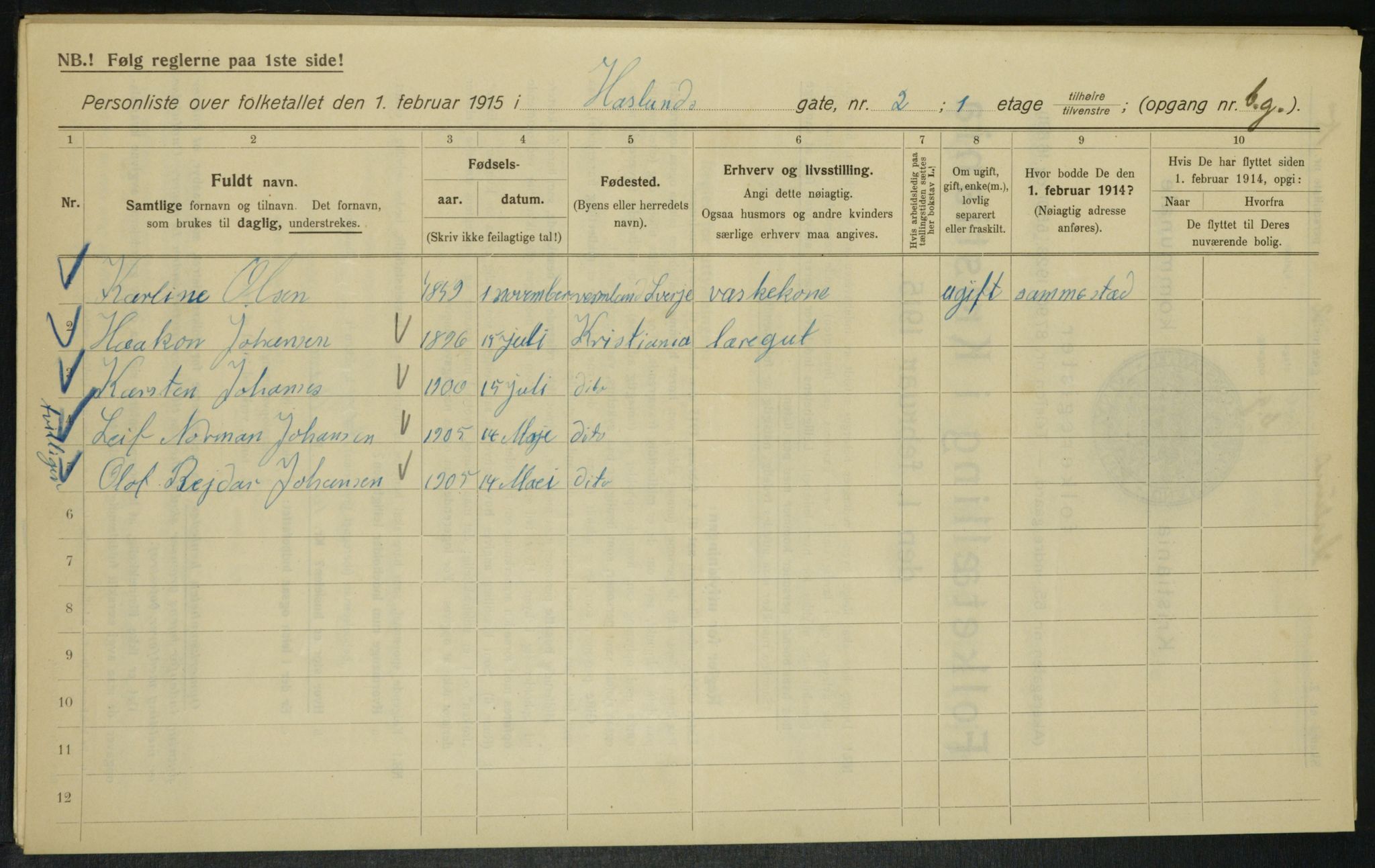 OBA, Kommunal folketelling 1.2.1915 for Kristiania, 1915, s. 26270