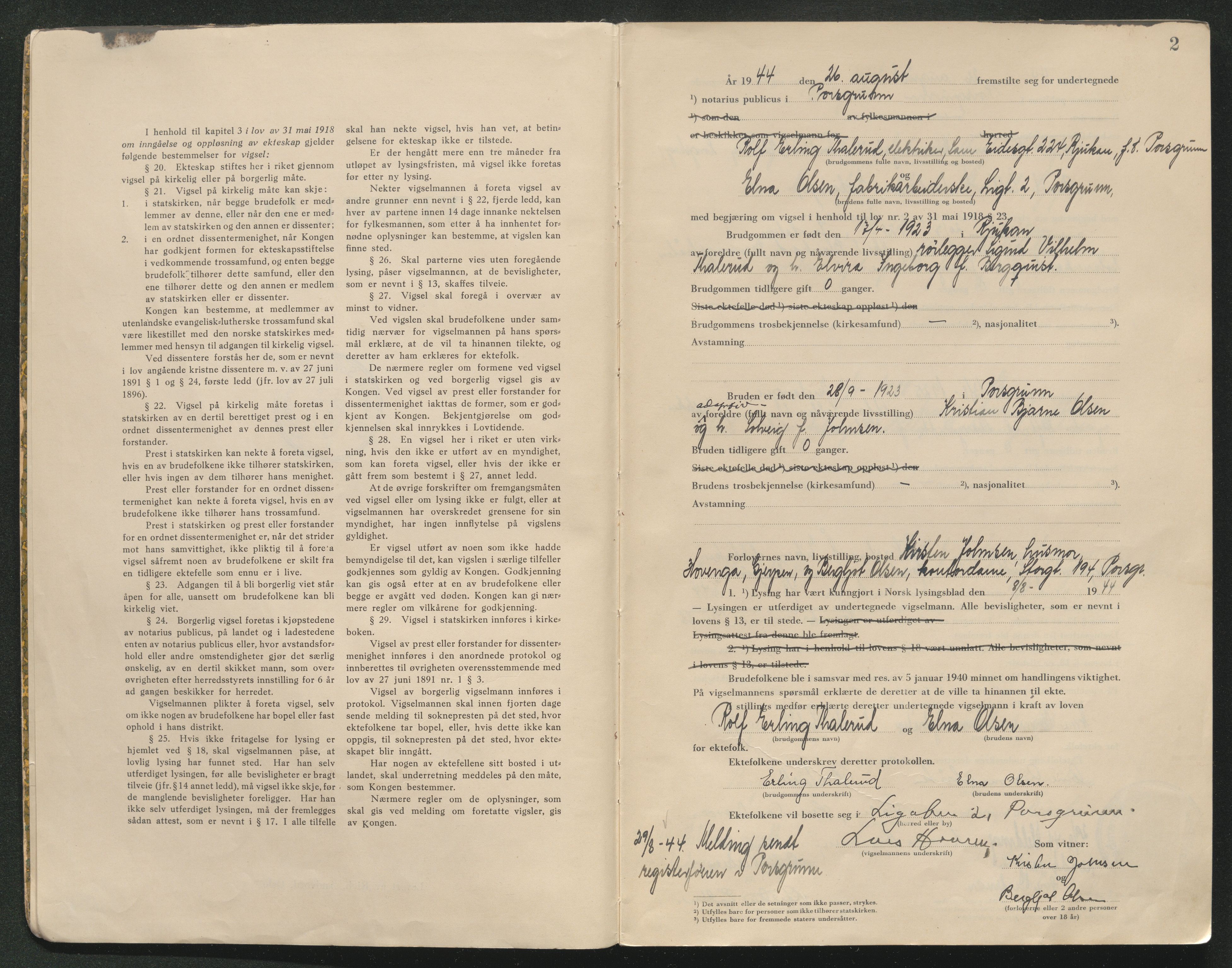 Gjerpen sorenskriveri, SAKO/A-216/L/Lb/L0001: Vigselsprotokoll, 1920-1948, s. 2