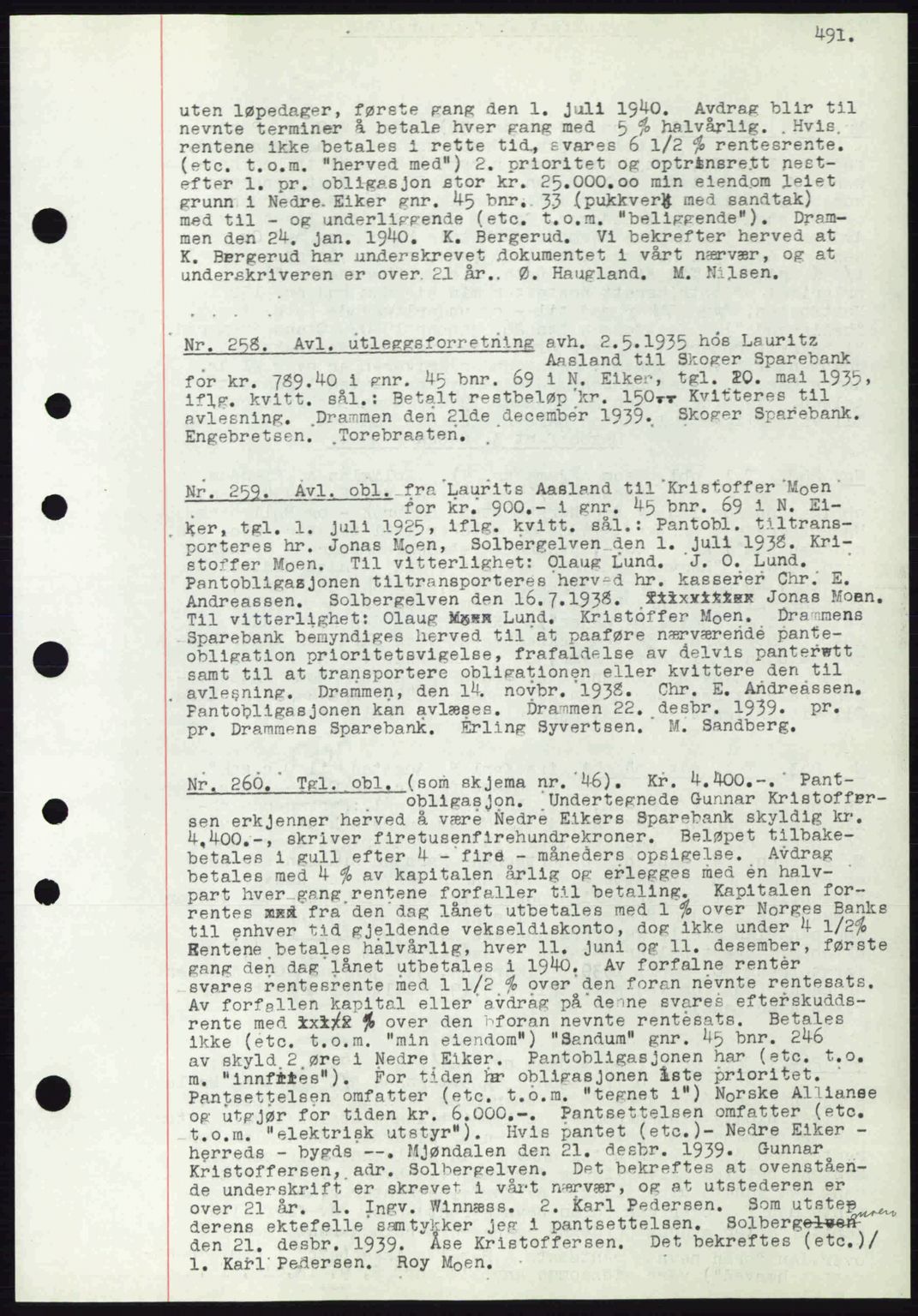 Eiker, Modum og Sigdal sorenskriveri, SAKO/A-123/G/Ga/Gab/L0041: Pantebok nr. A11, 1939-1940, Dagboknr: 258/1940