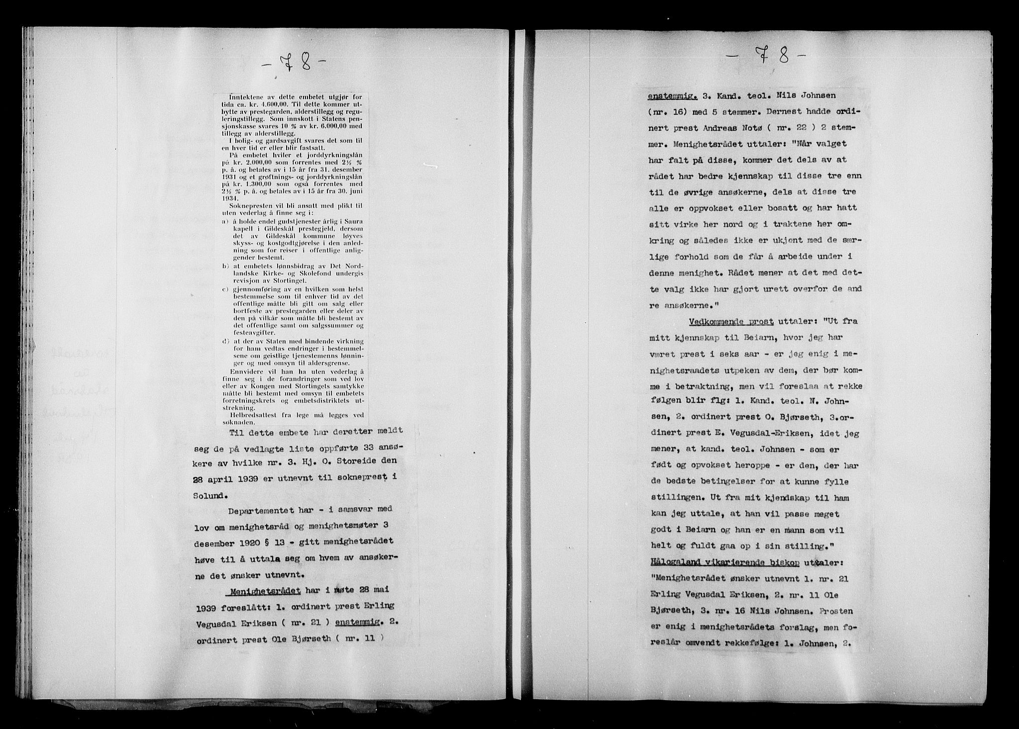 Kirke- og undervisningsdepartementet, Kontoret  for kirke og geistlighet A, AV/RA-S-1007/A/Aa/L0360: Referatprotokoll m/register, bd. 2. Ref.nr. 77-141, 1939