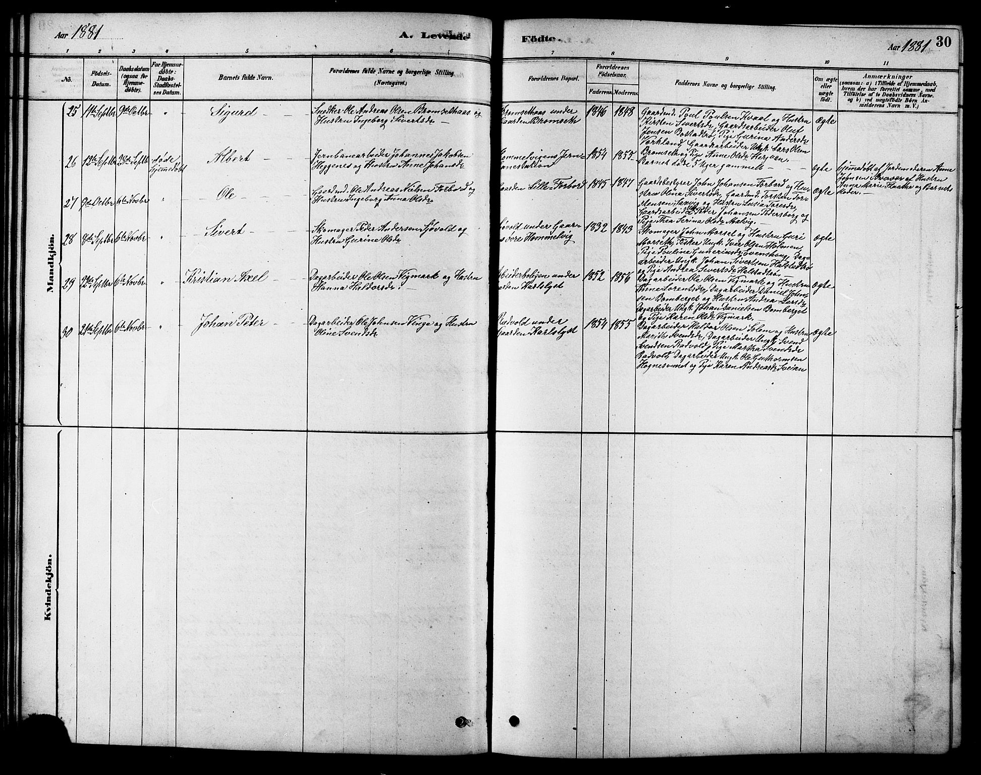 Ministerialprotokoller, klokkerbøker og fødselsregistre - Sør-Trøndelag, SAT/A-1456/616/L0423: Klokkerbok nr. 616C06, 1878-1903, s. 30