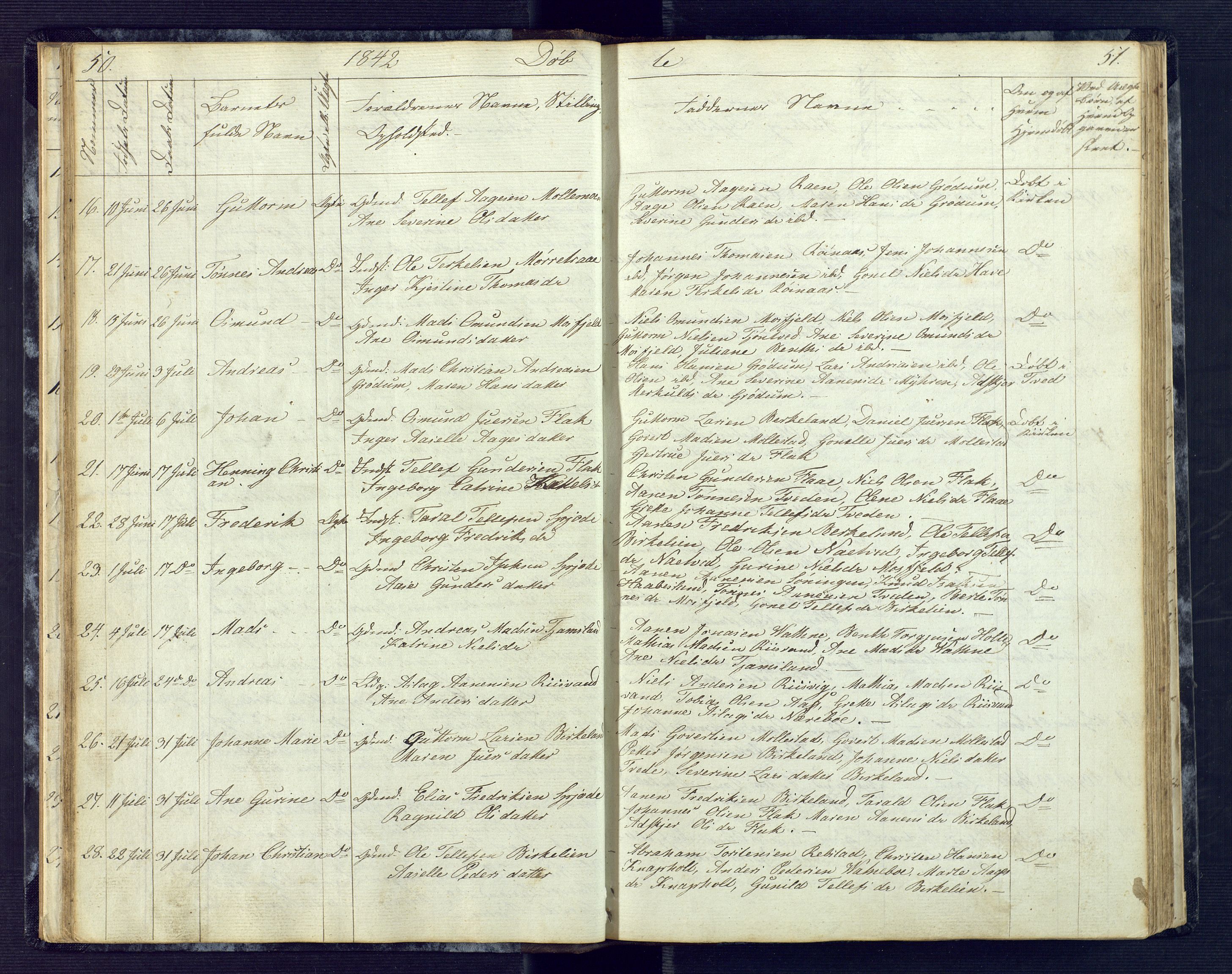 Birkenes sokneprestkontor, SAK/1111-0004/F/Fb/L0001: Klokkerbok nr. B 1, 1837-1856, s. 50-51