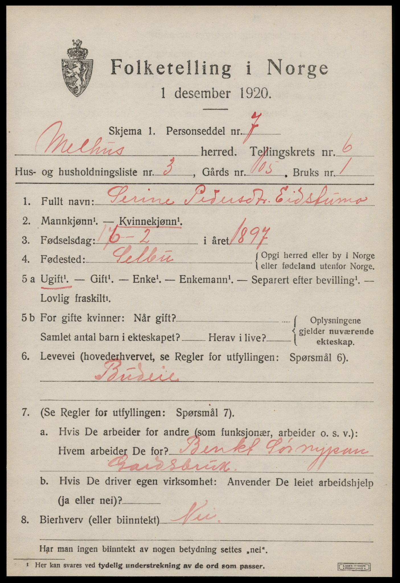 SAT, Folketelling 1920 for 1653 Melhus herred, 1920, s. 6085