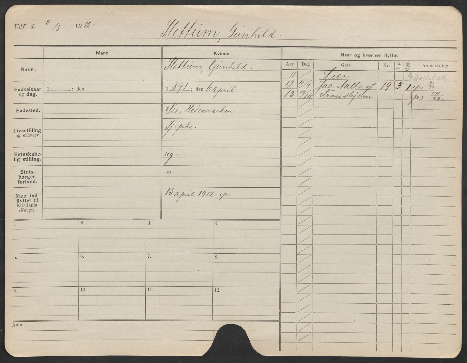 Oslo folkeregister, Registerkort, AV/SAO-A-11715/F/Fa/Fac/L0024: Kvinner, 1906-1914, s. 15a