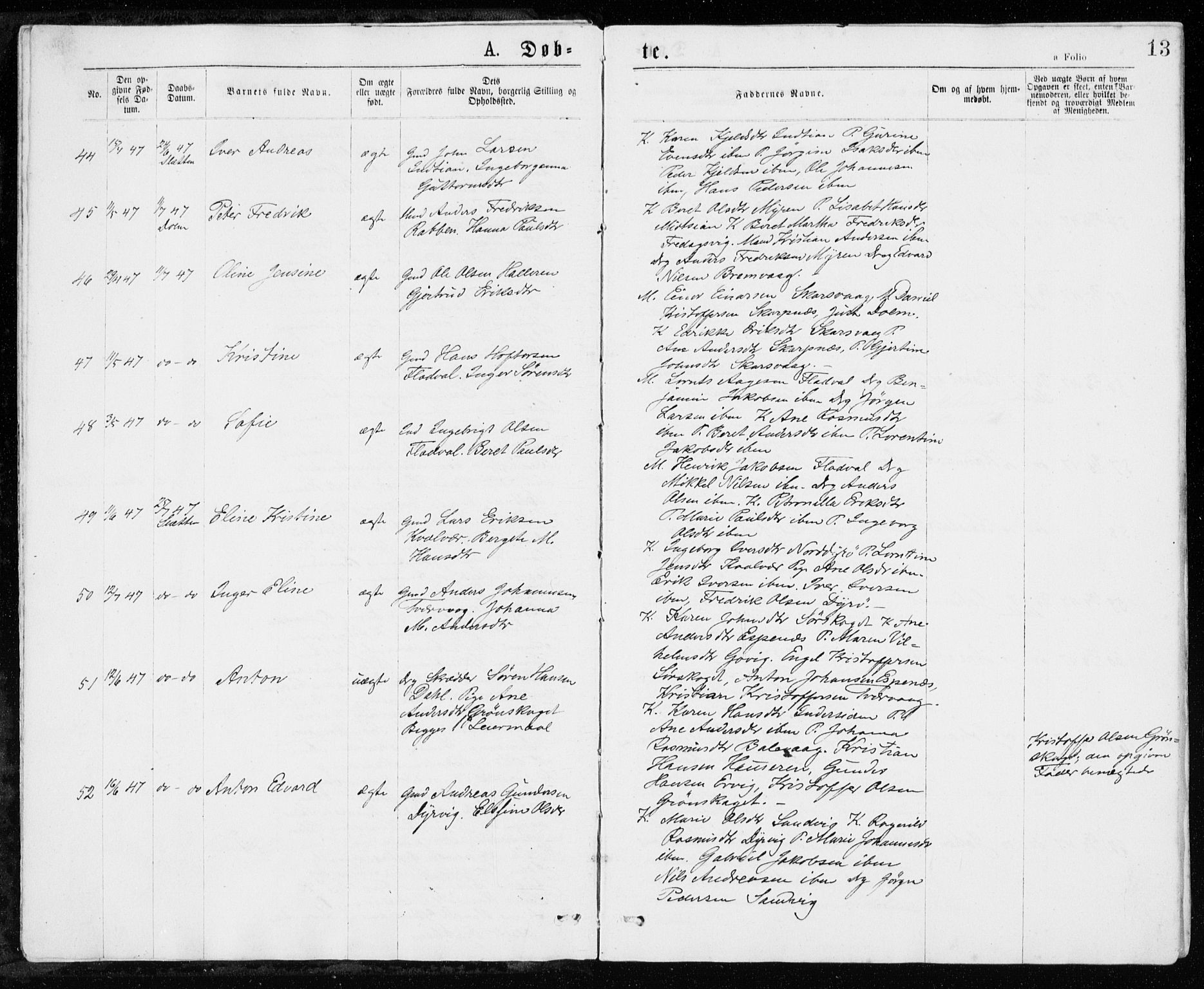 Ministerialprotokoller, klokkerbøker og fødselsregistre - Sør-Trøndelag, SAT/A-1456/640/L0576: Ministerialbok nr. 640A01, 1846-1876, s. 13